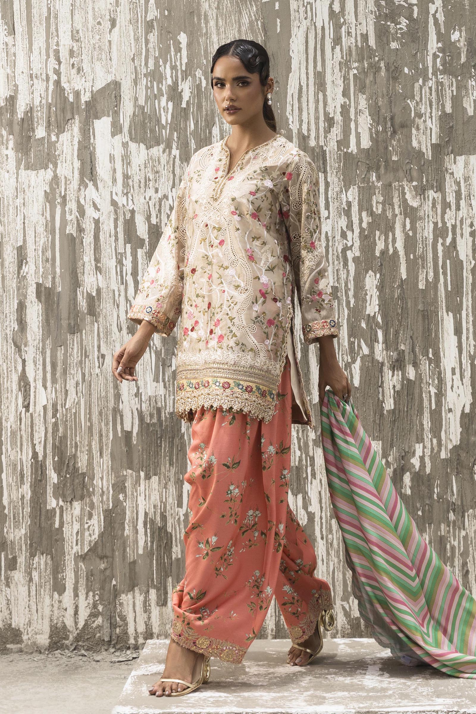 Stitched Luxury Embroidered Short Shirt + Shalwar + Dupatta