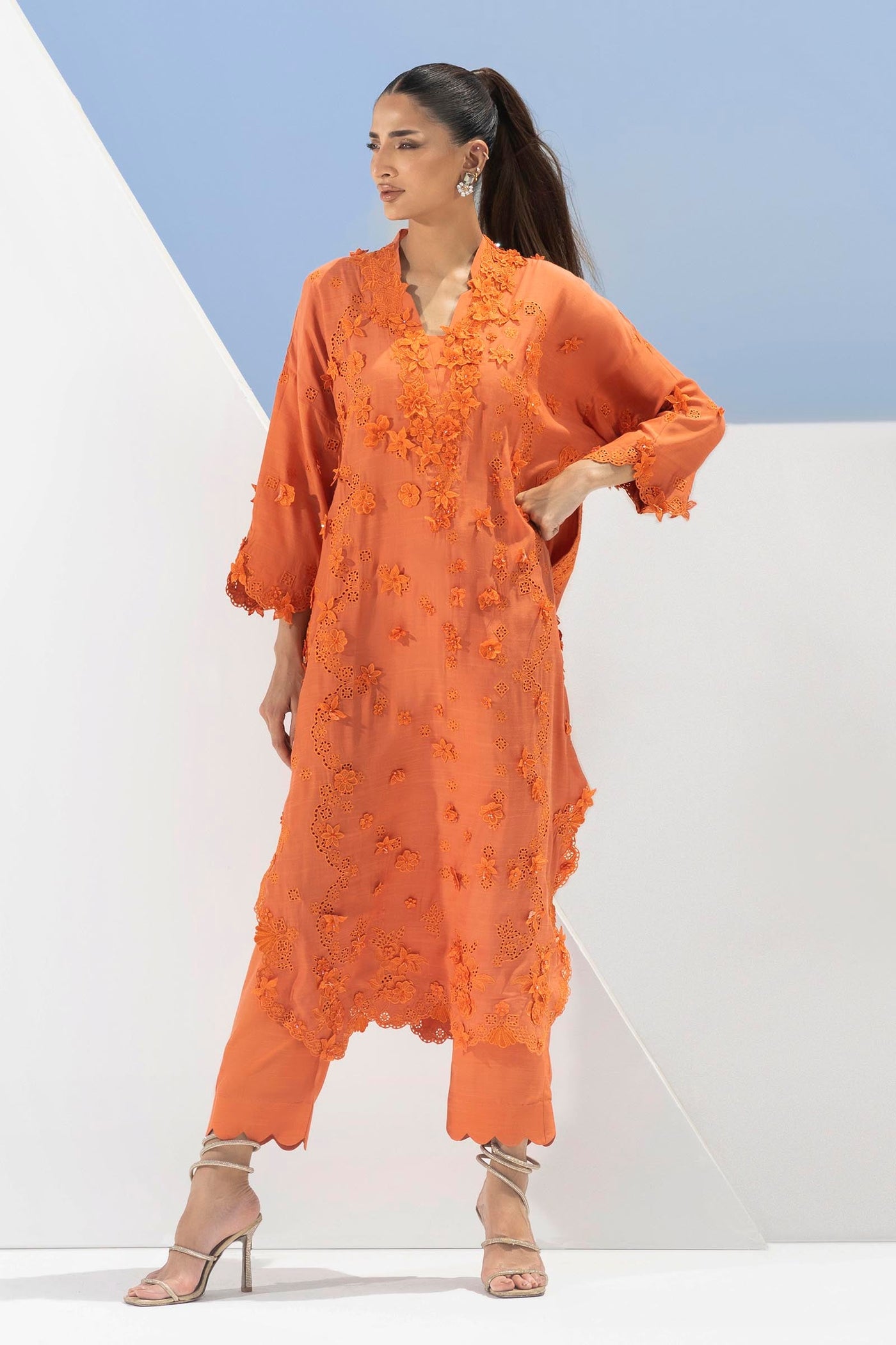3 Piece Embroidered Double Warp Silk Suit