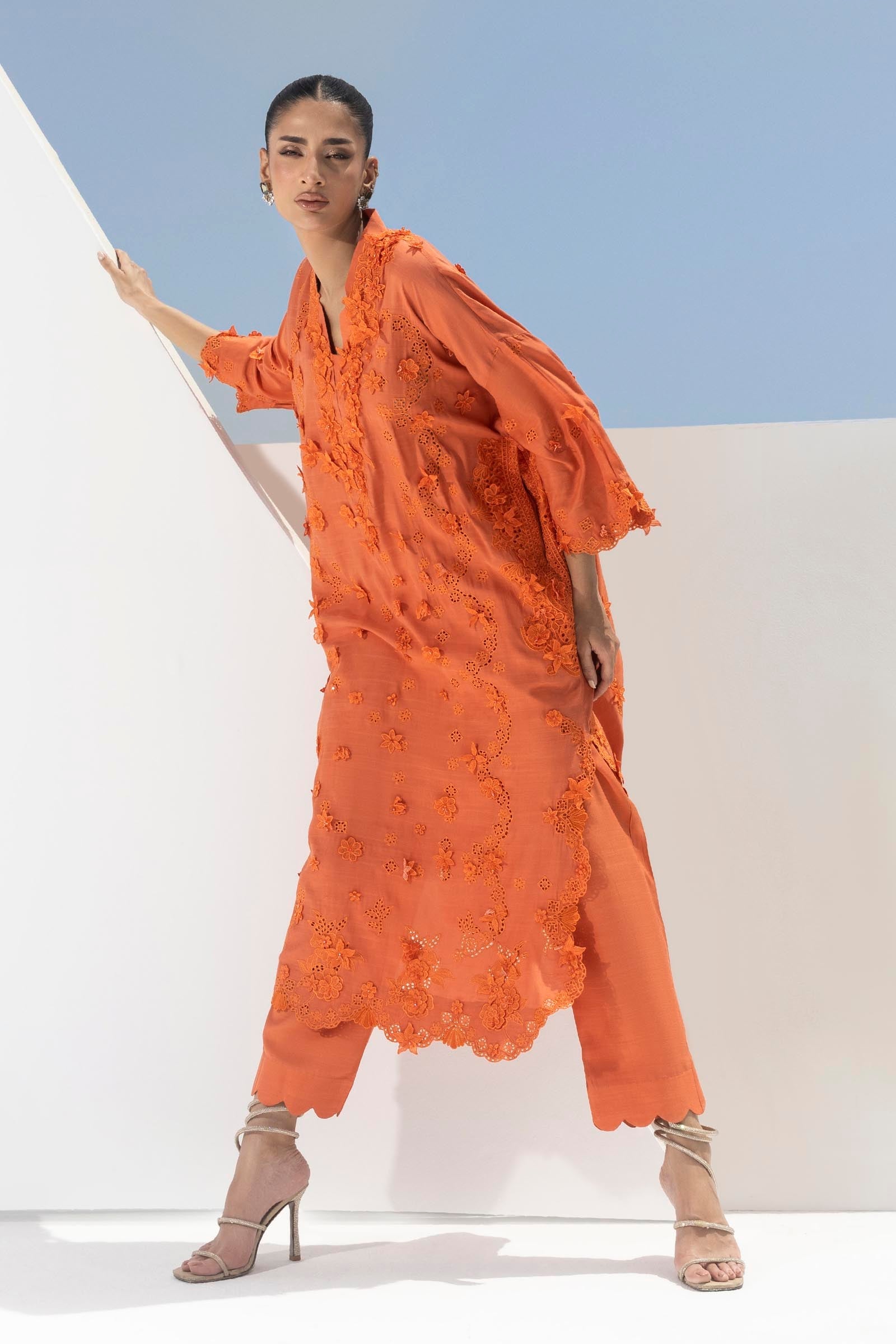Stitched Formal Embroidered Rust Shirt + Bottom