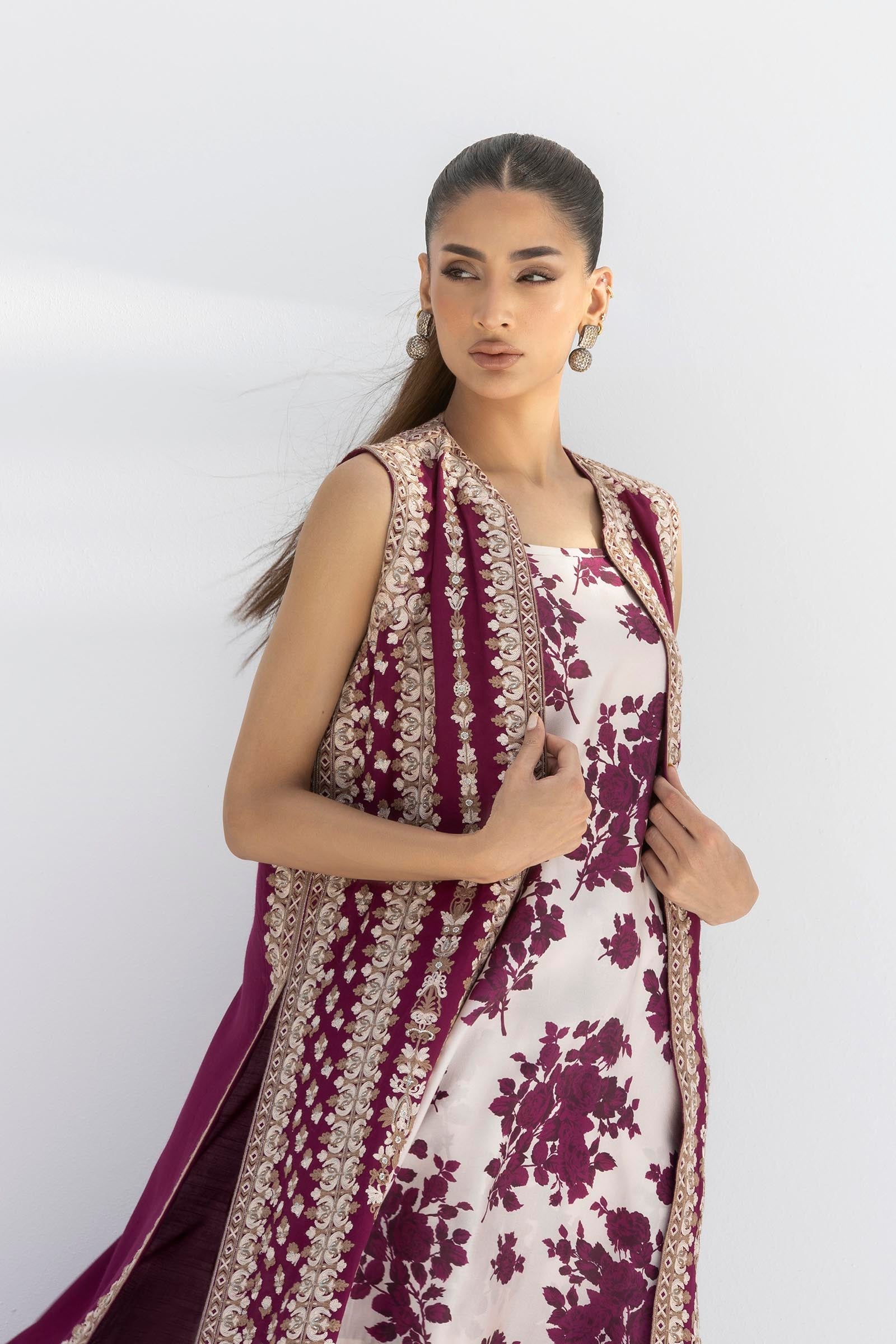 Stitched Luxury Raw Silk Front Open Jacket + Bottom