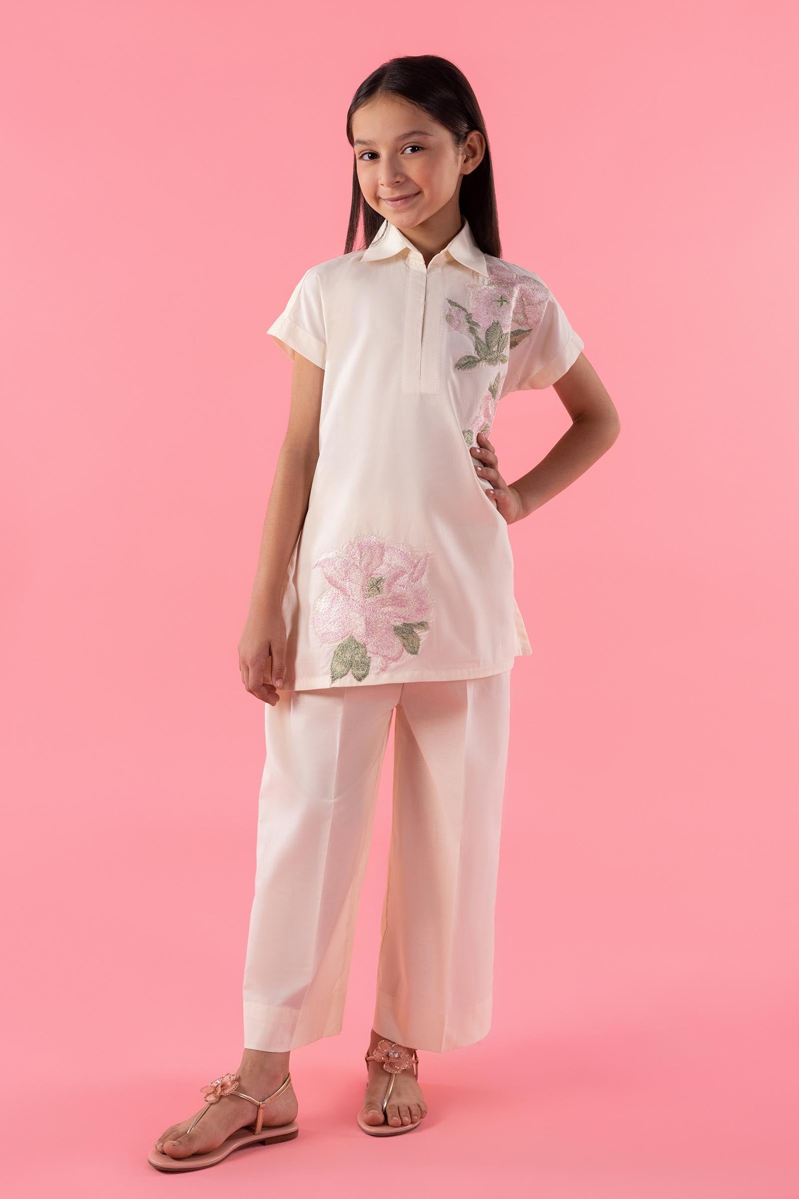 Stitched Kids Embroidered Lawn Shirt + Culotte