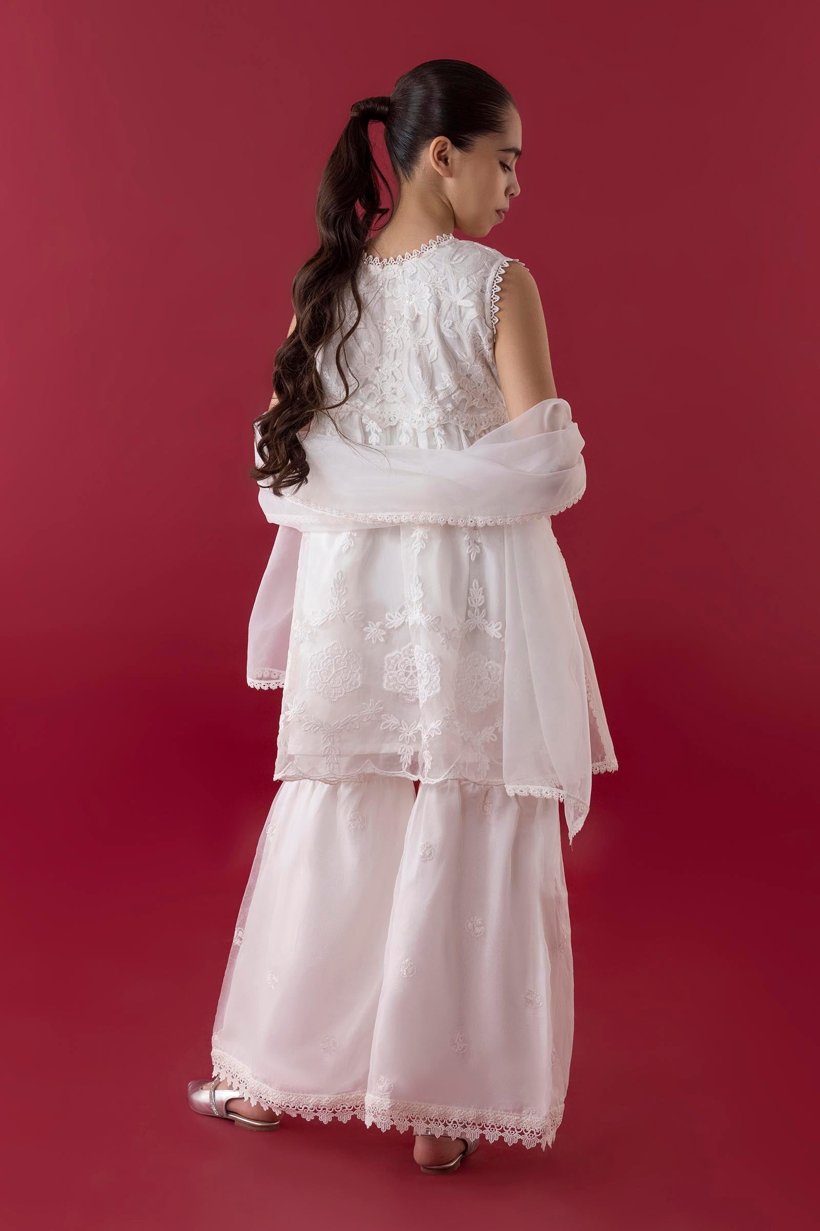 Stitched Kids Embroidered Net Suit