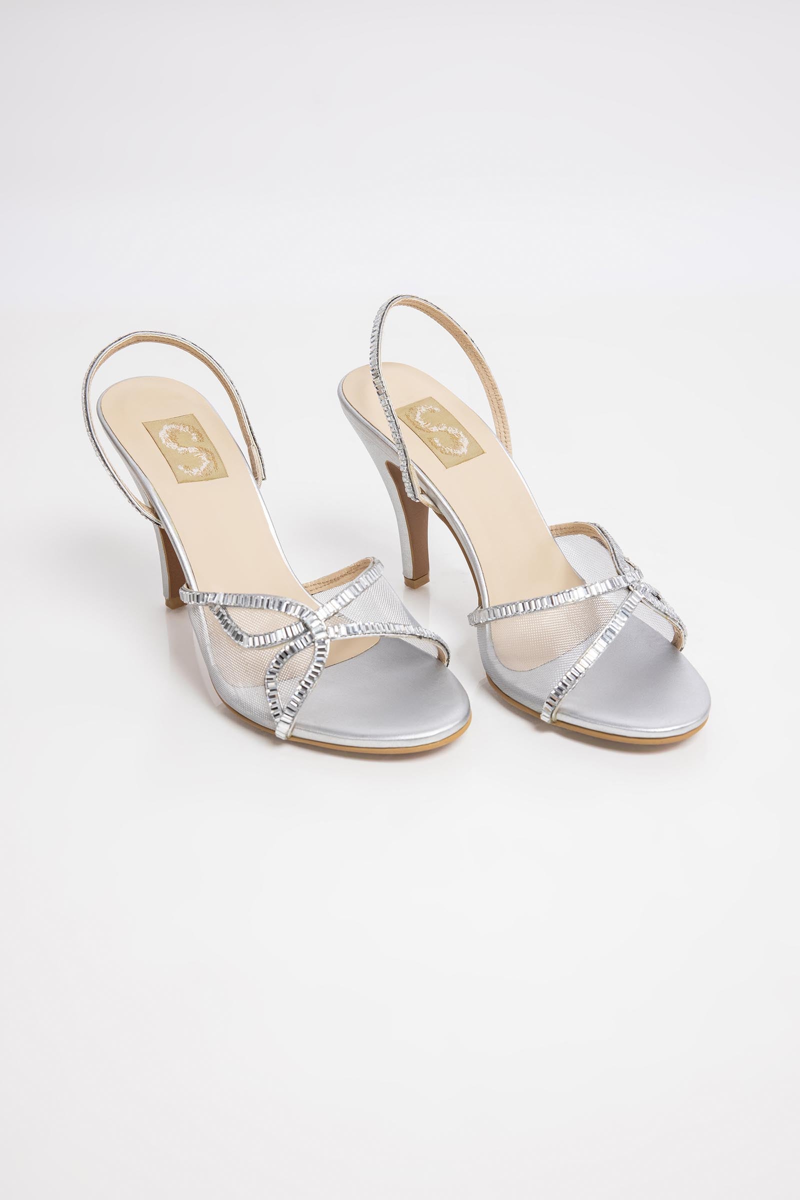 Silver Rhinestone Slingback Heels
