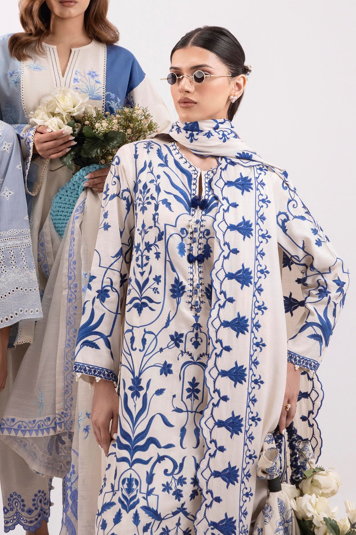Stitched Embroidered Raw Silk Skinny Shalwar