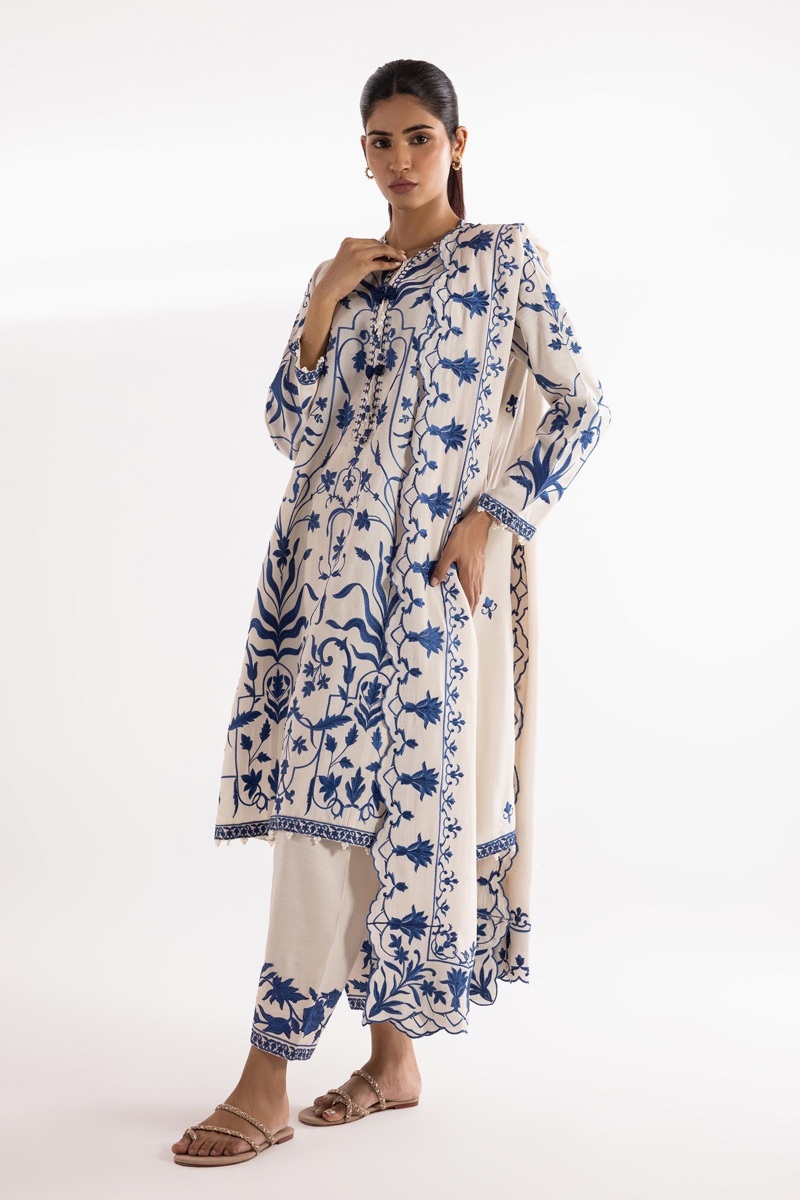 Stitched Embroidered Raw Silk Shirt