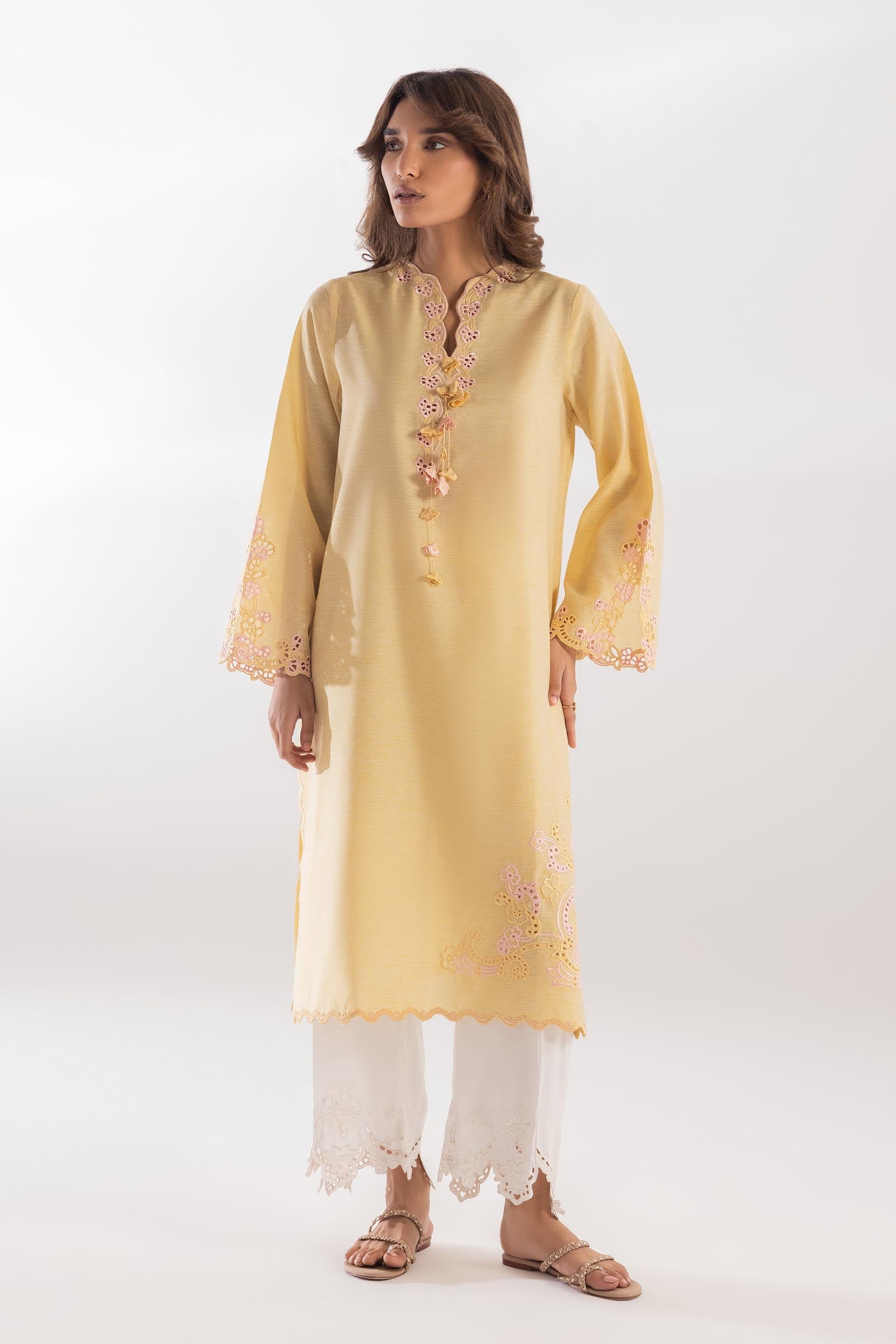Stitched Embroidered Chambrey Shirt