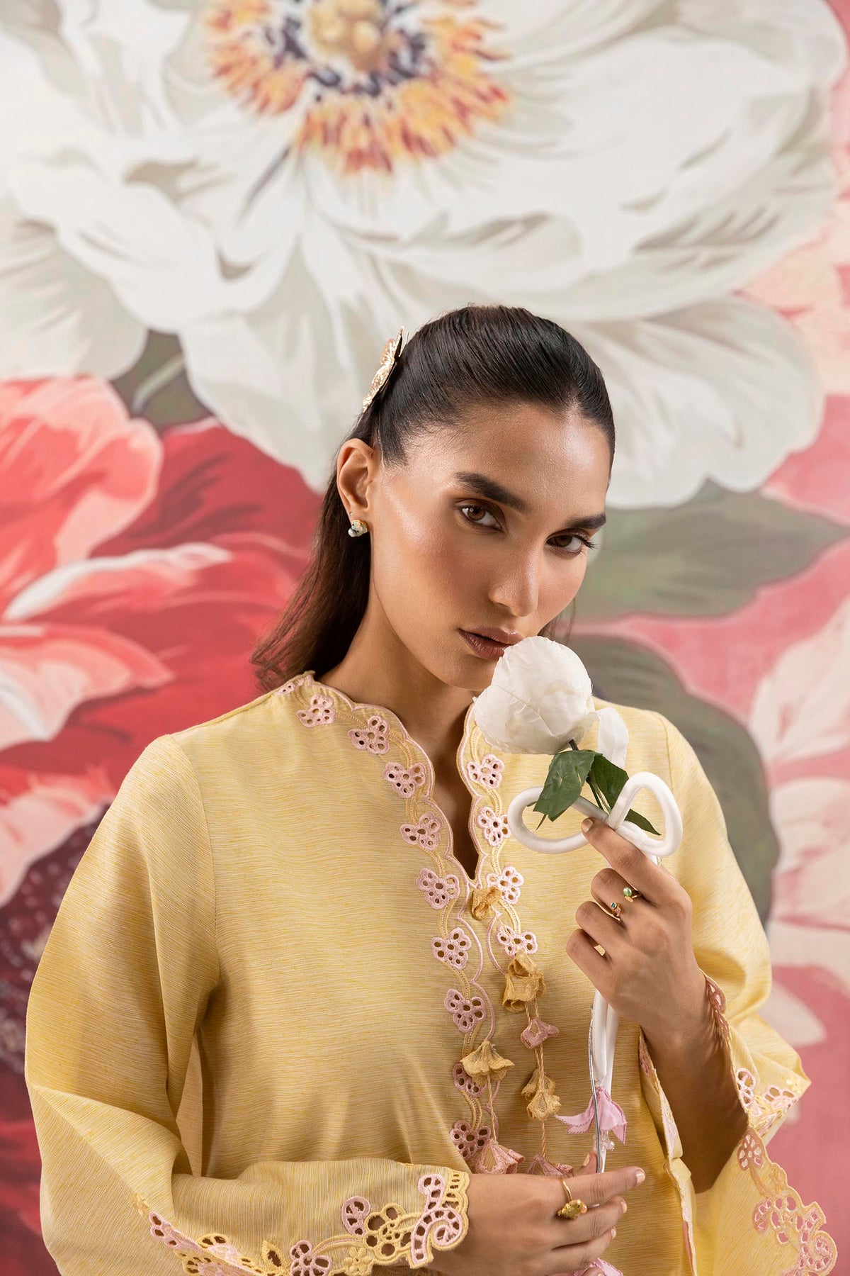 Stitched Embroidered Chambrey Shirt