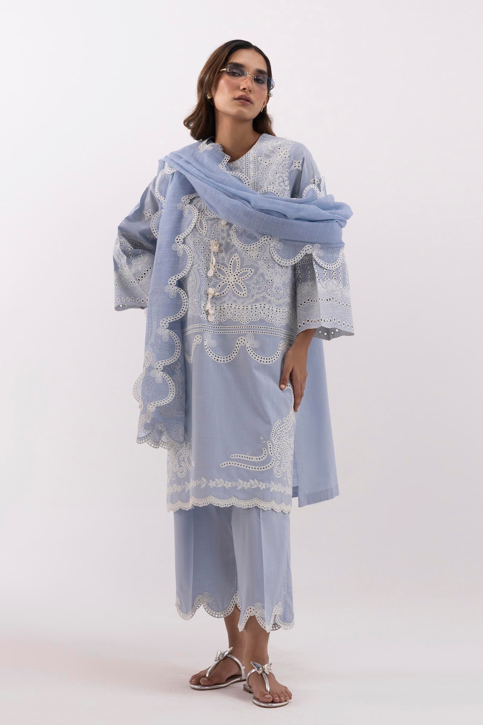 Stitched Bended Lawn Embroidered Shirt + Culotte