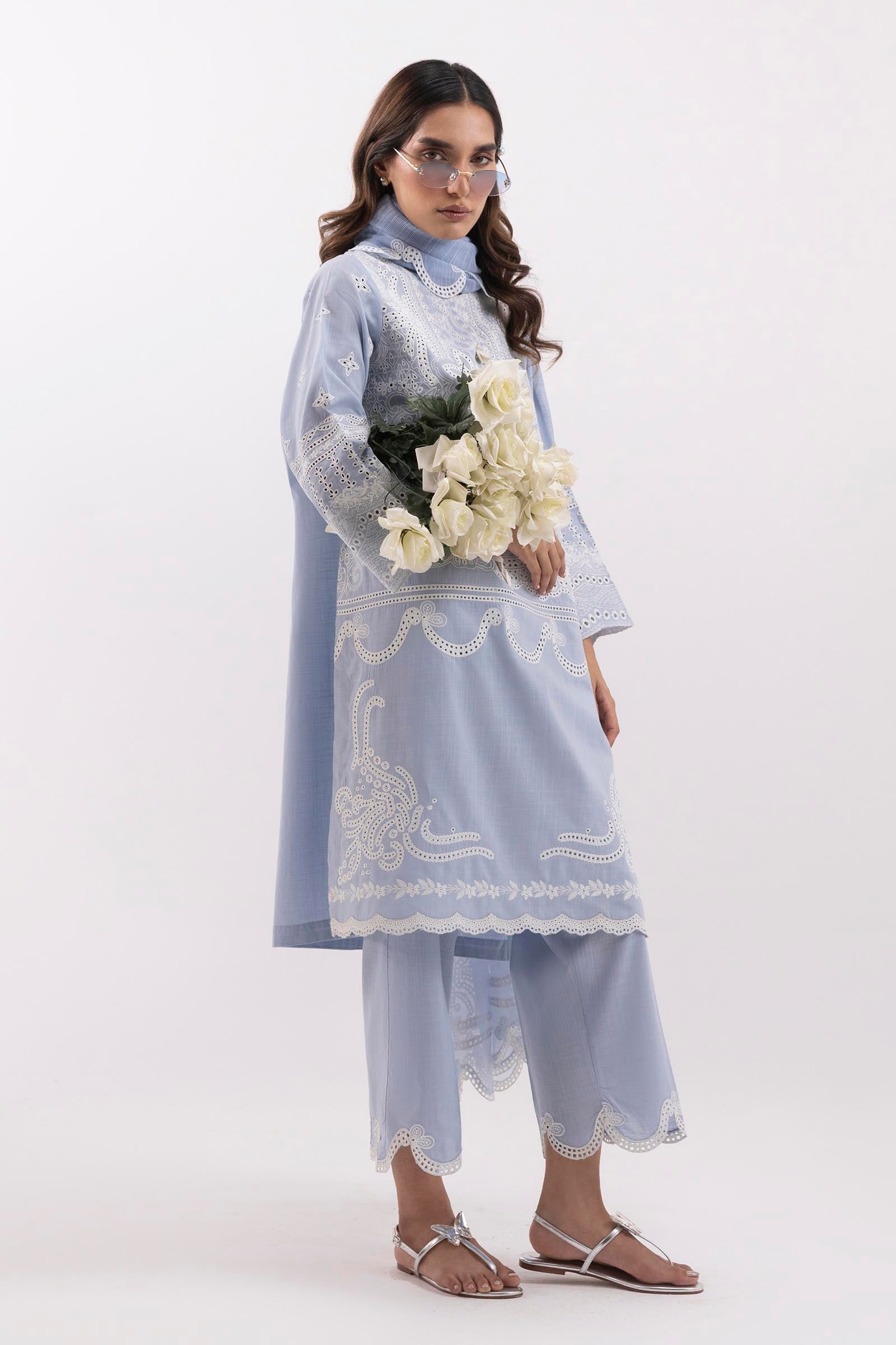 Stitched Bended Lawn Embroidered Shirt + Culotte