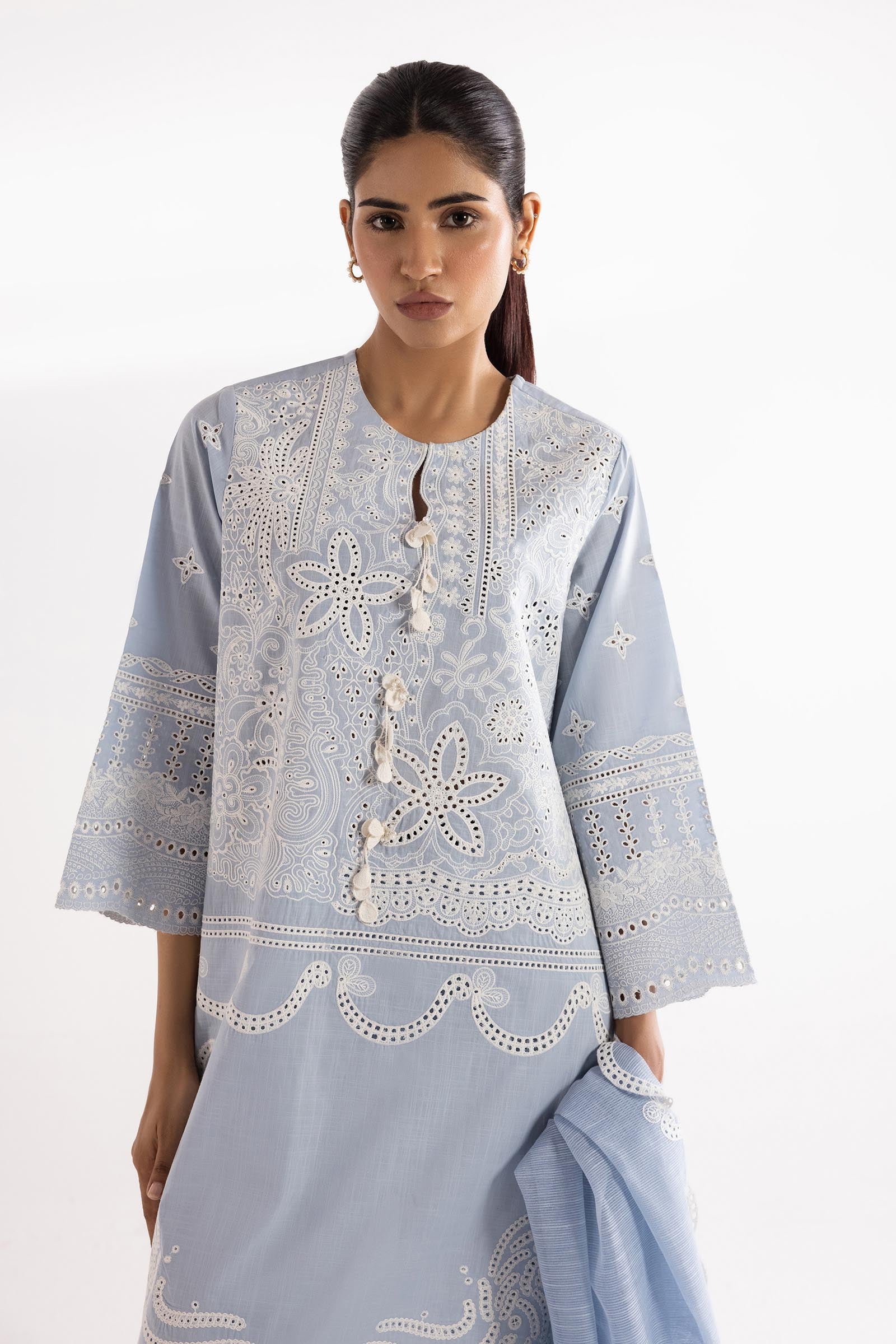 Stitched Bended Lawn Embroidered Shirt + Culotte