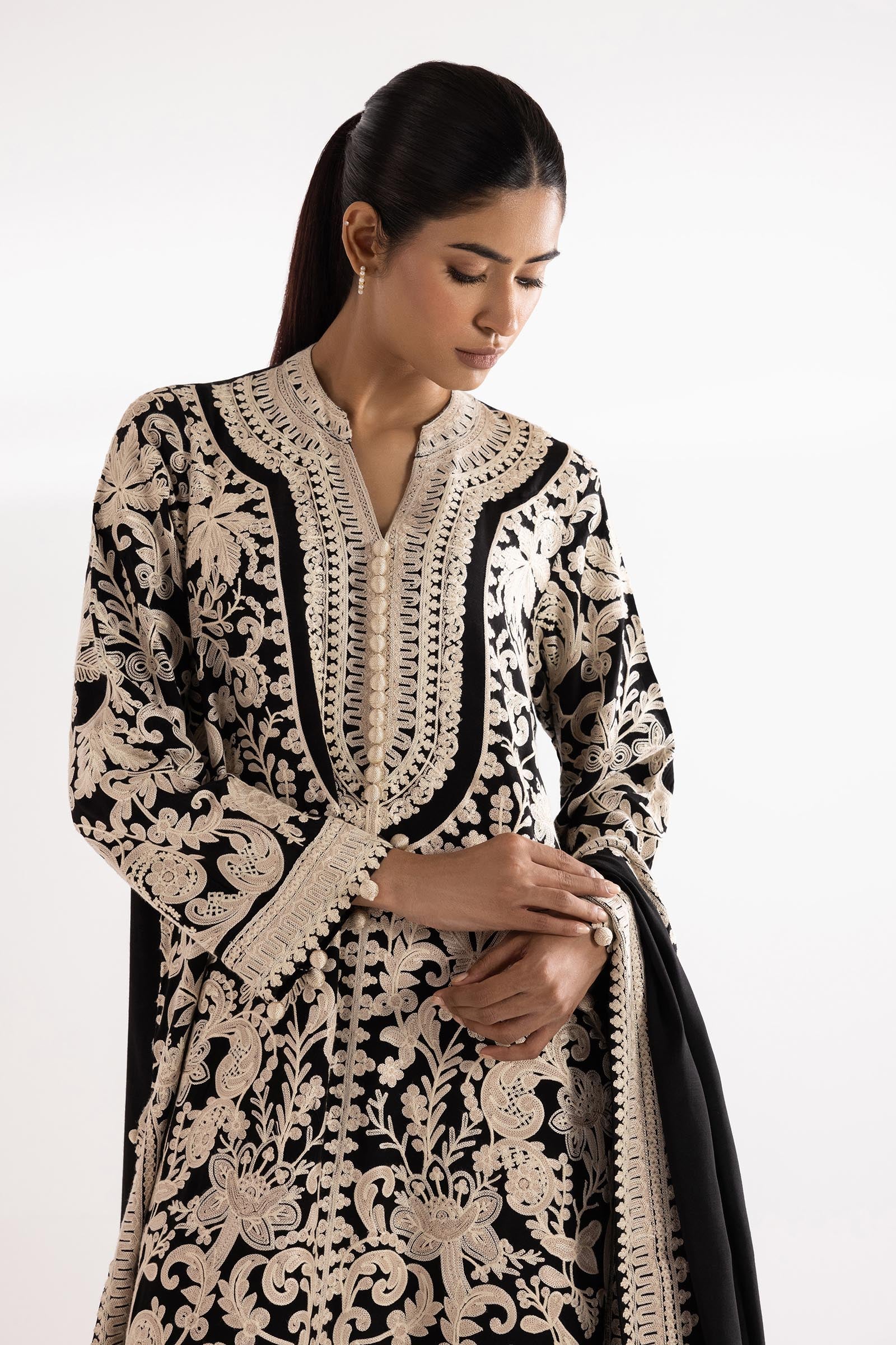 Stitched Embroidered Raw Silk Suit