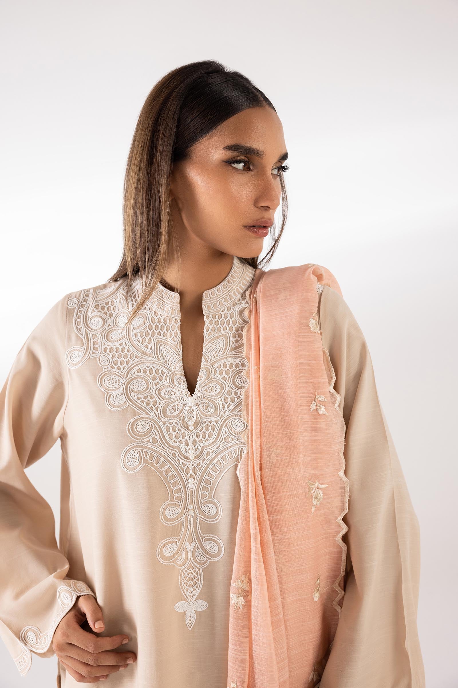 Stitched Embroidered Raw Silk Shirt + Culotte