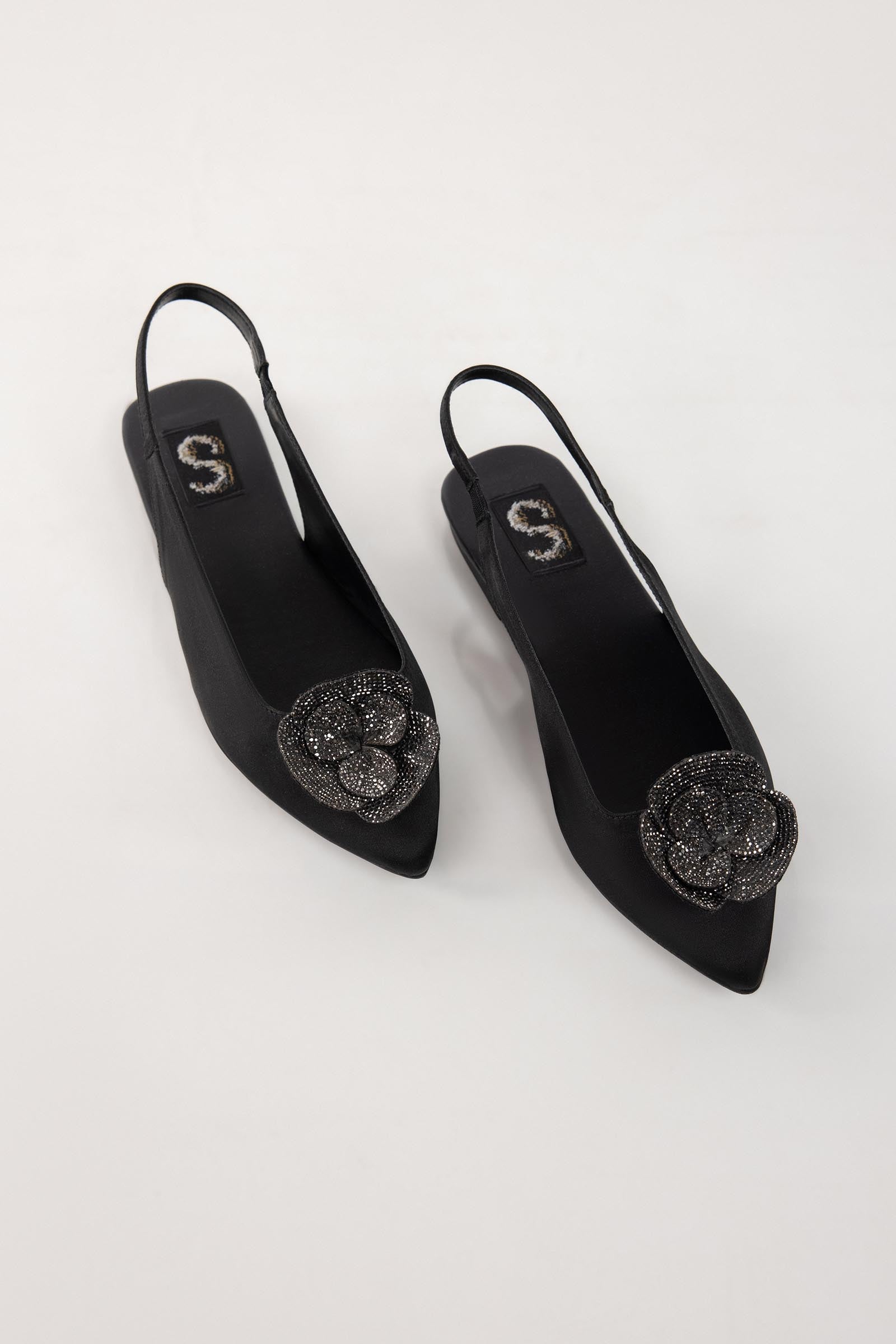 Black Floral Slingback