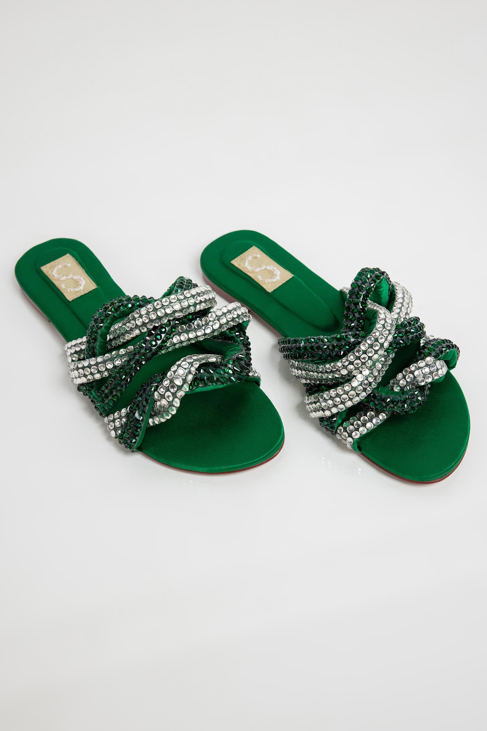 Green Braided Diamante Flats