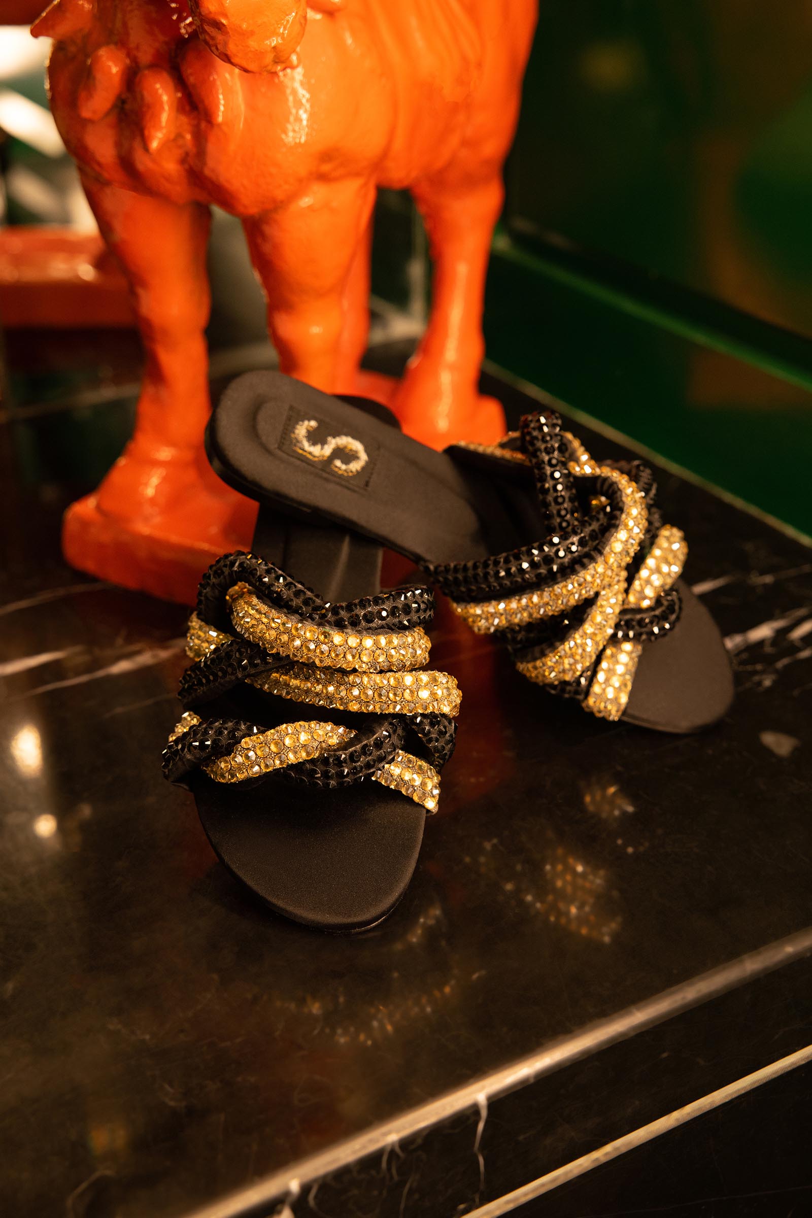 Black Braided Diamante Flats