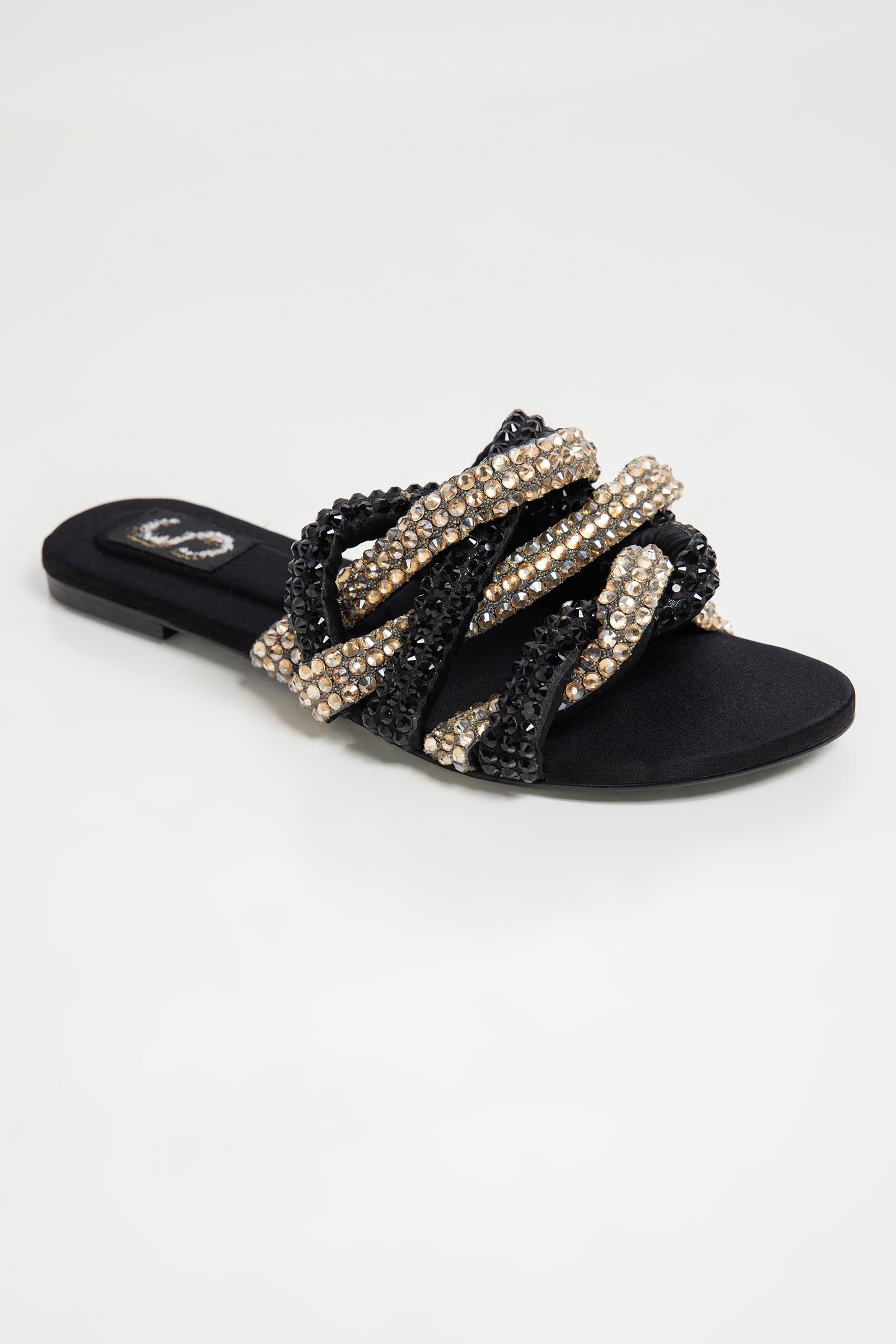 Black Braided Diamante Flats