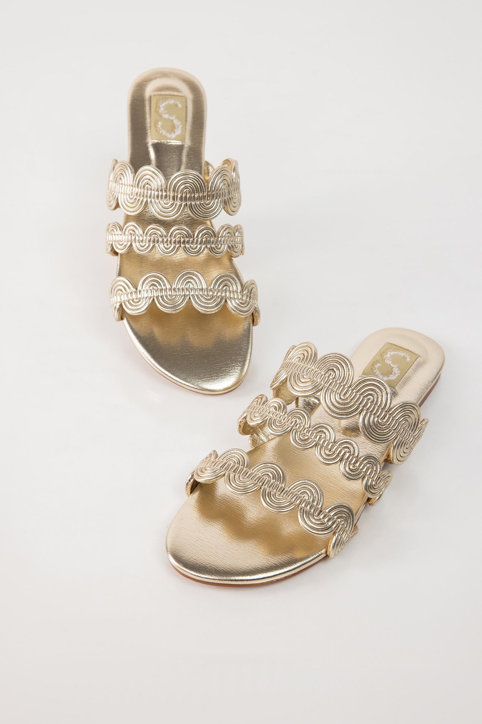 Gold Wavy Slide Sandals