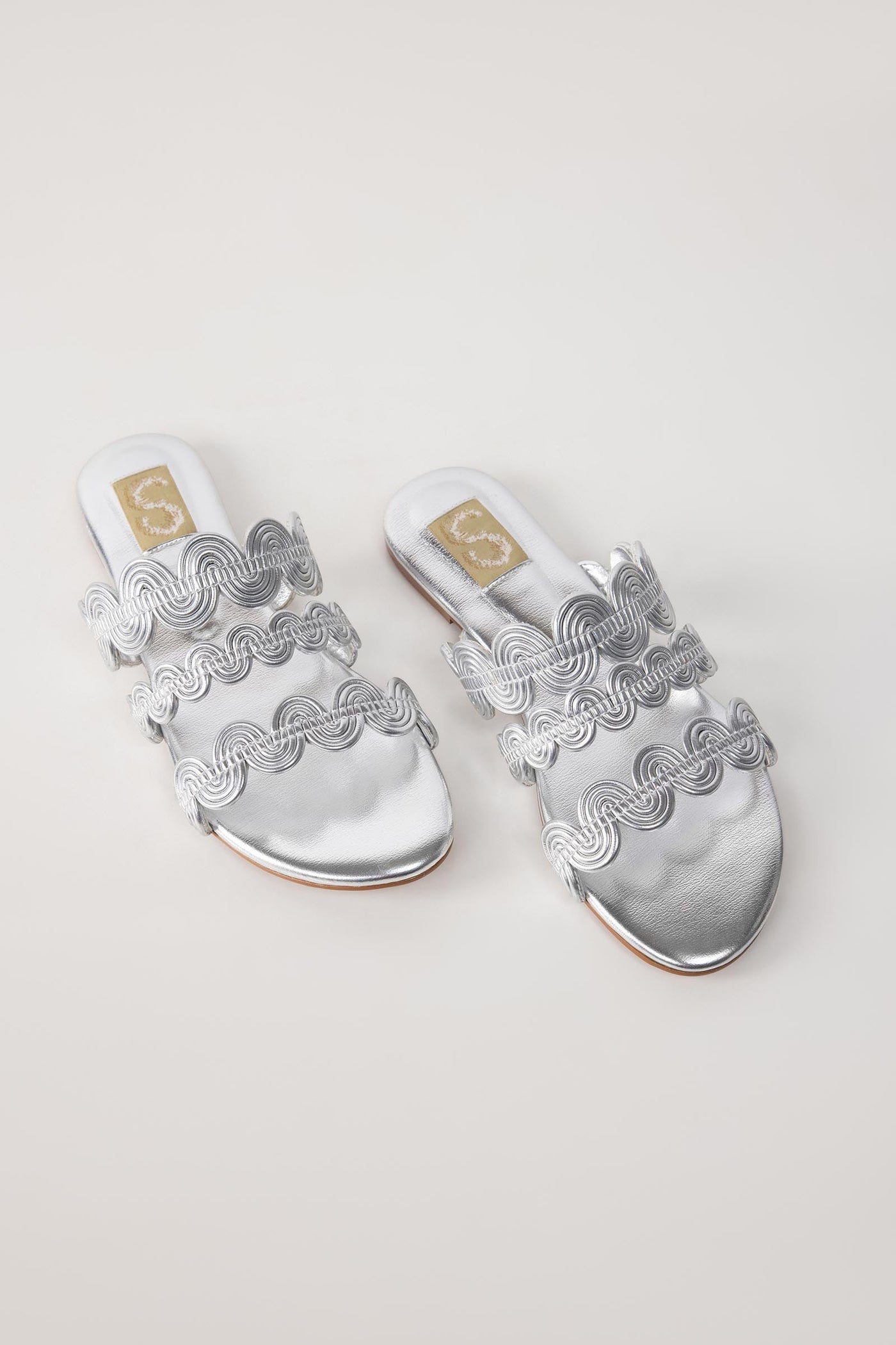 Silver Wavy Slide Sandals