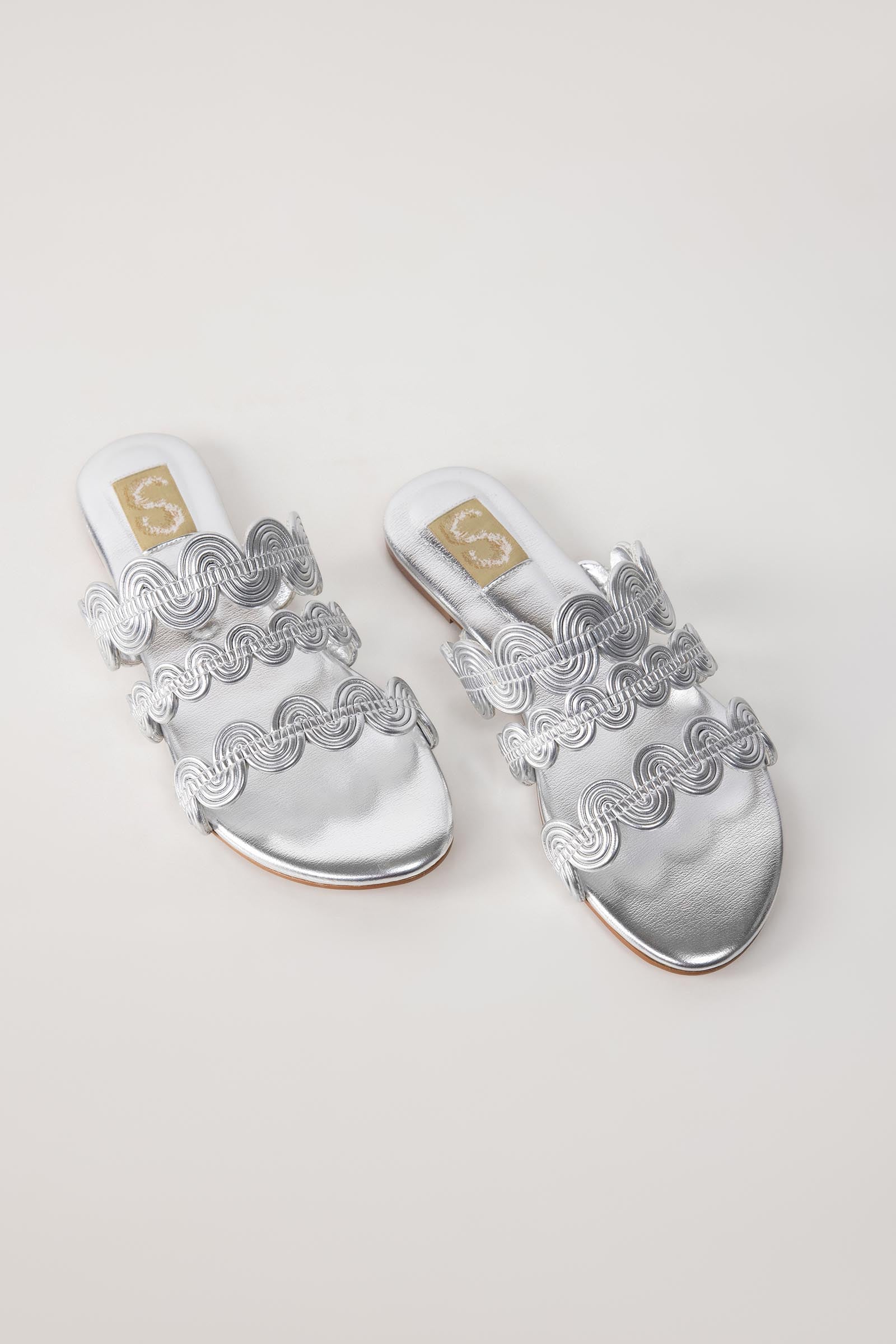 Silver Wavy Slide Sandals