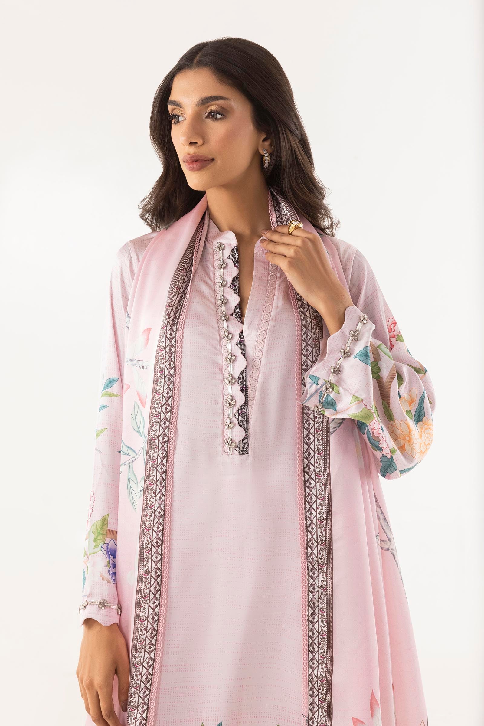 Stitched Satin Shirt + Bottom + Dupatta
