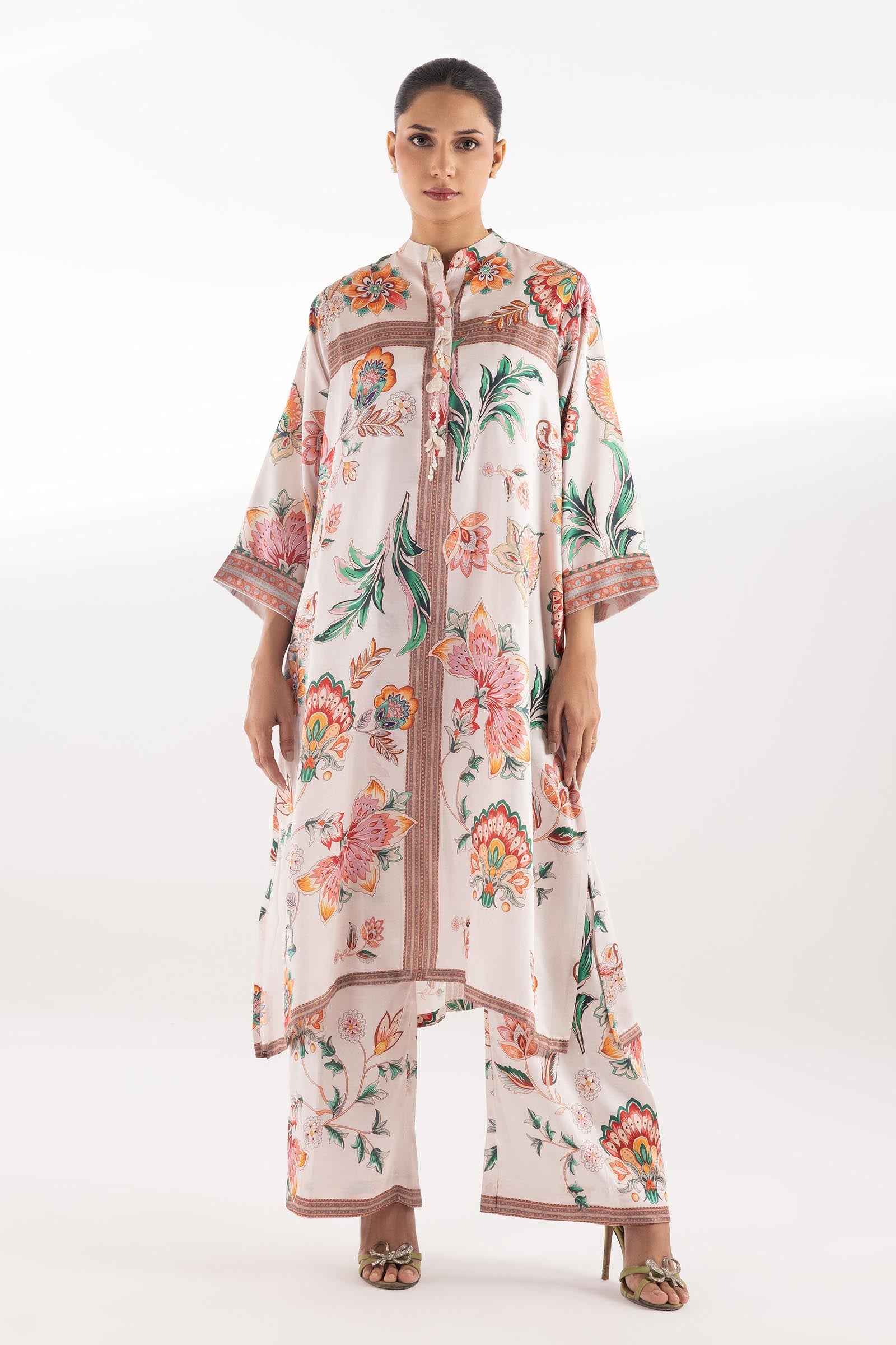 Stitched Printed Satin Shirt