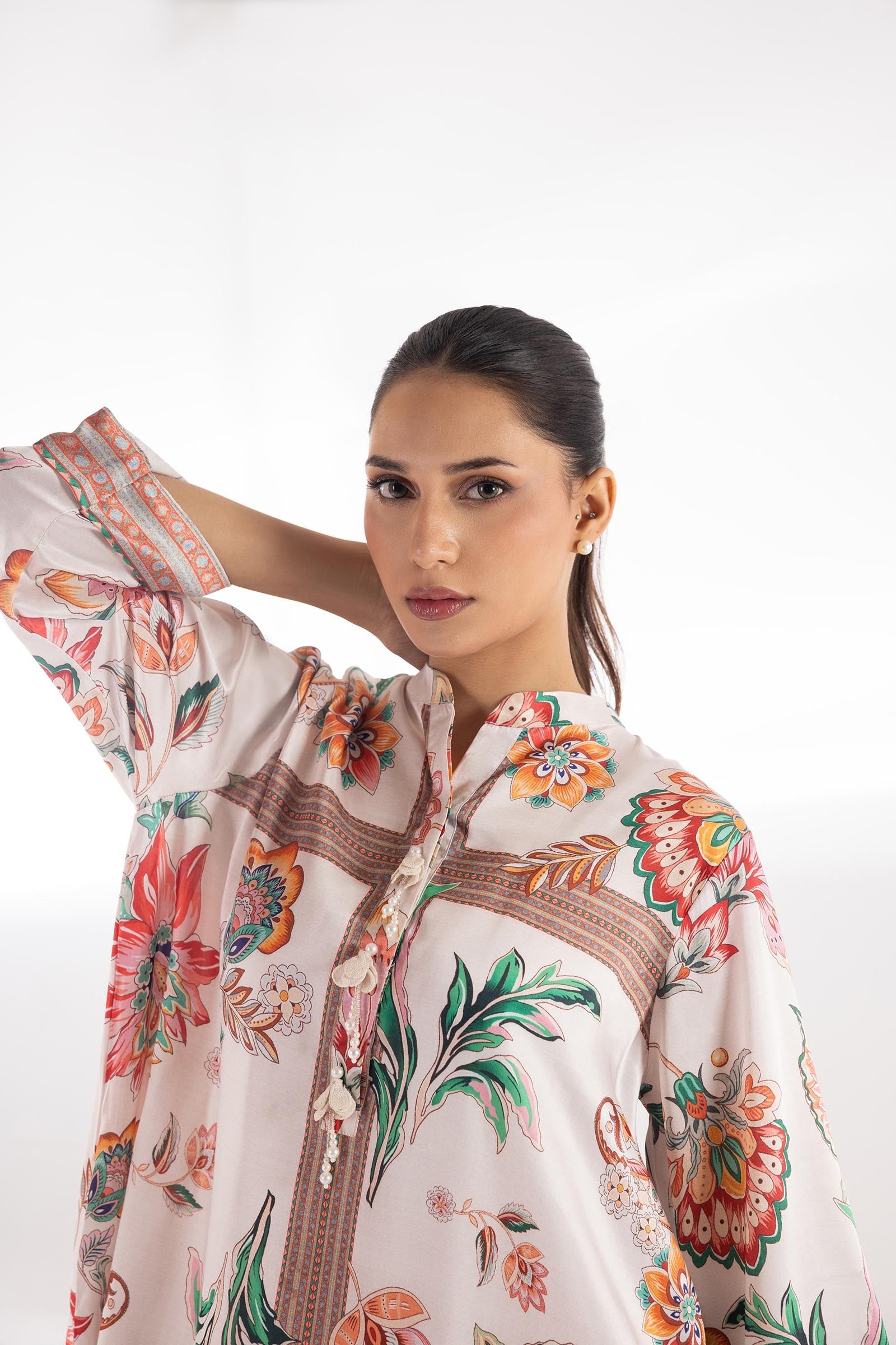 Stitched Printed Satin Shirt + Boot Pants