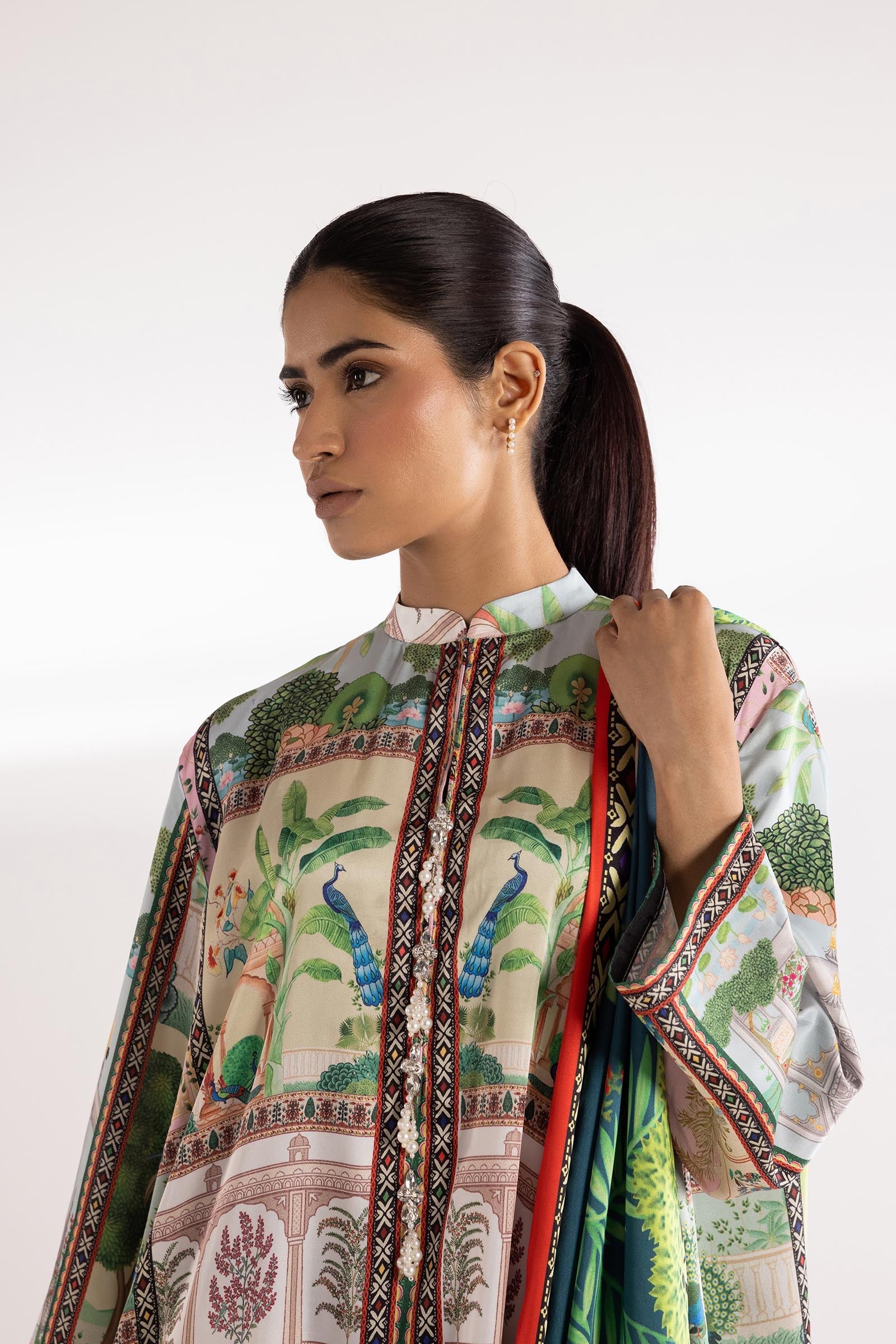 Stitched Printed Satin Shirt + Dupatta