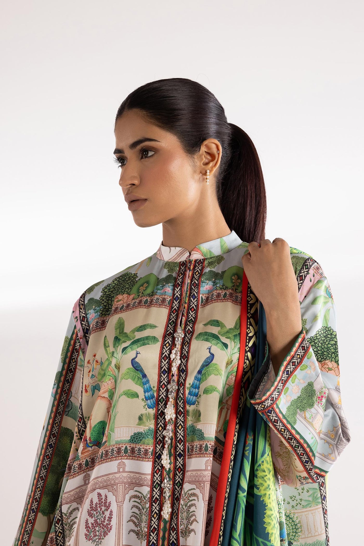 Stitched Printed Satin Shirt + Dupatta
