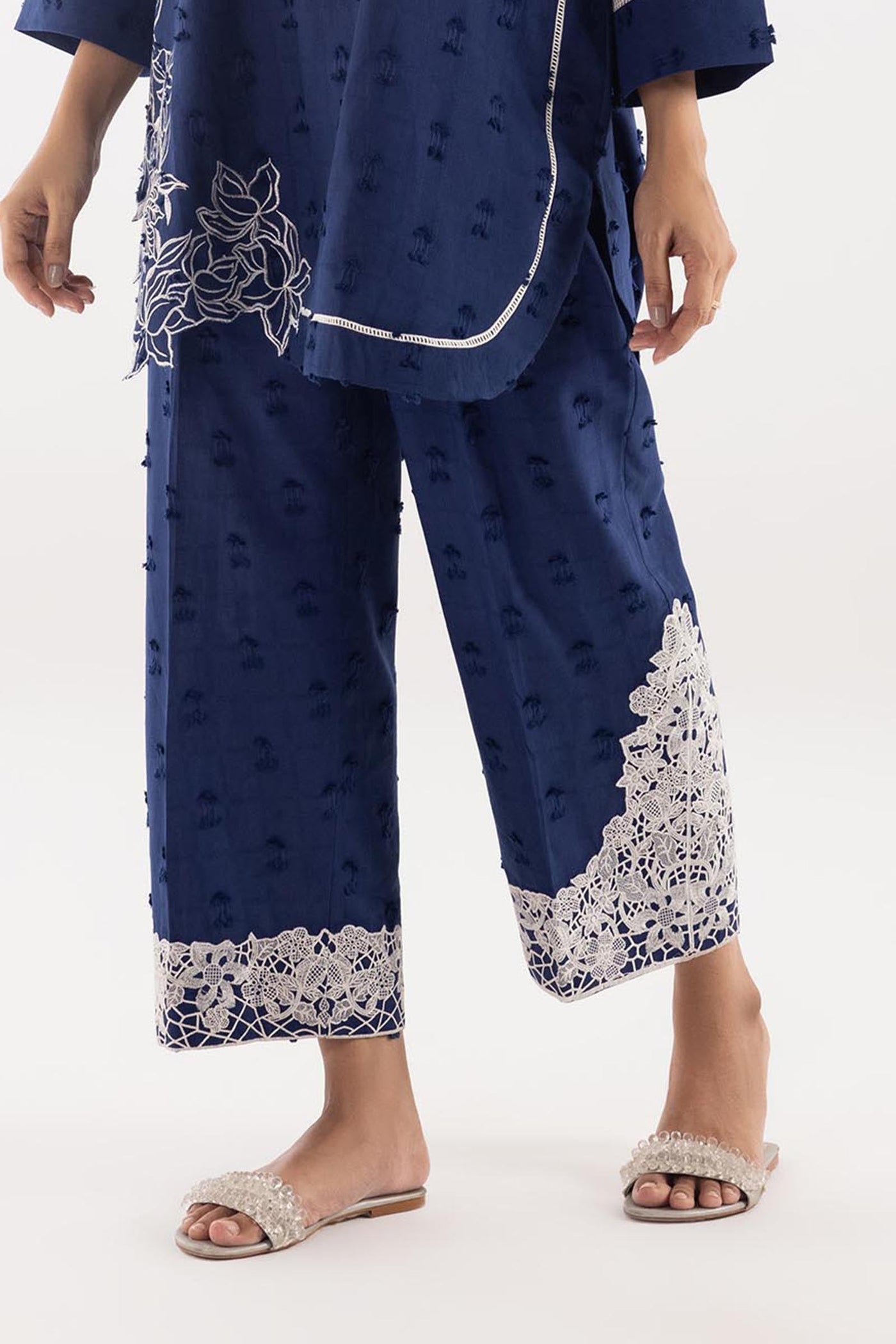 Stitched White Embroidered Culotte