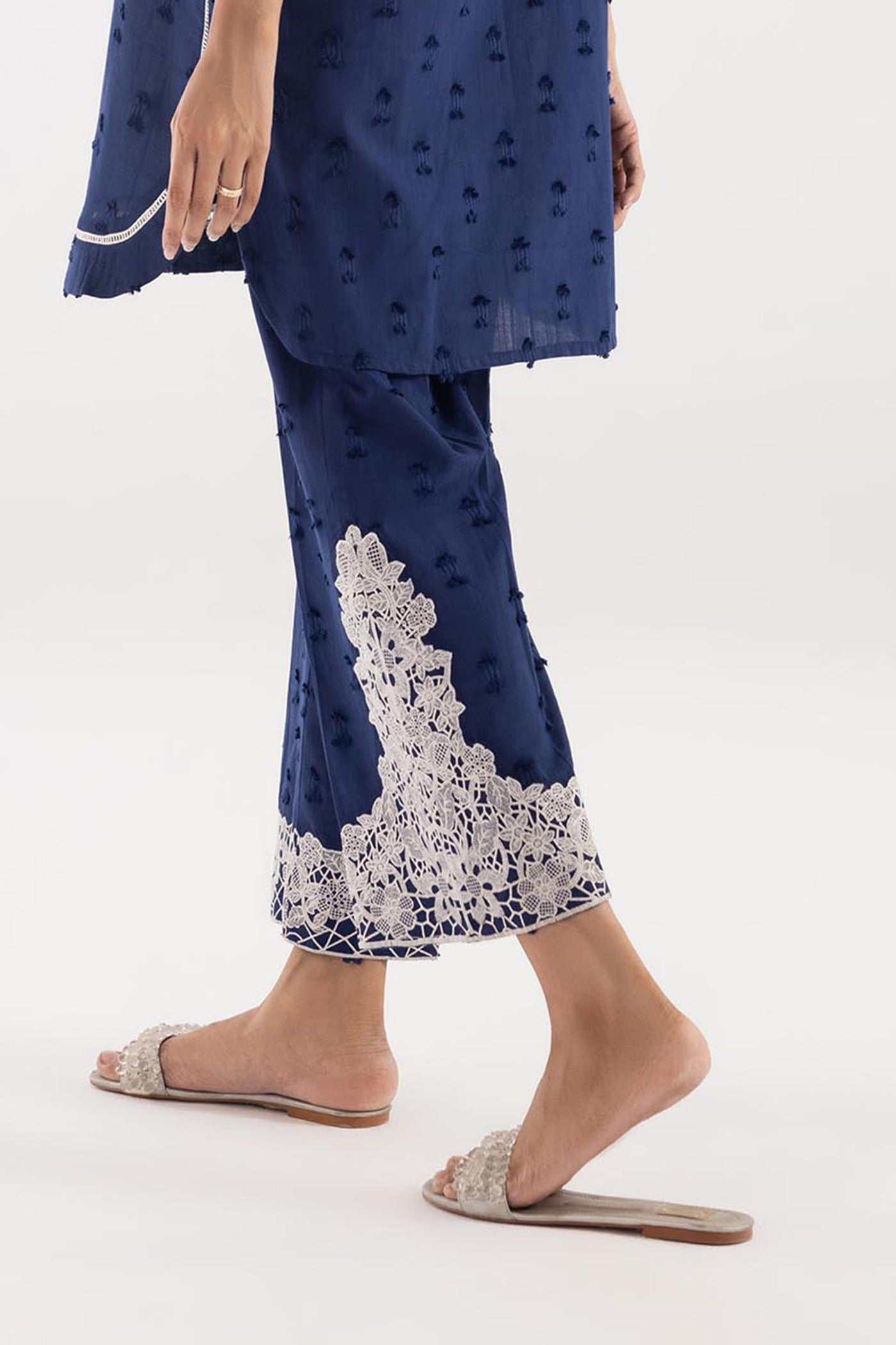 Stitched White Embroidered Culotte