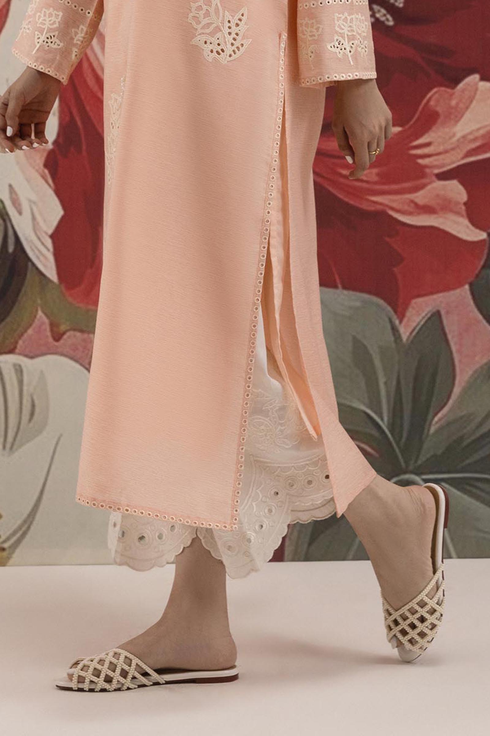 Stitched Embroidered Raw Silk Culotte