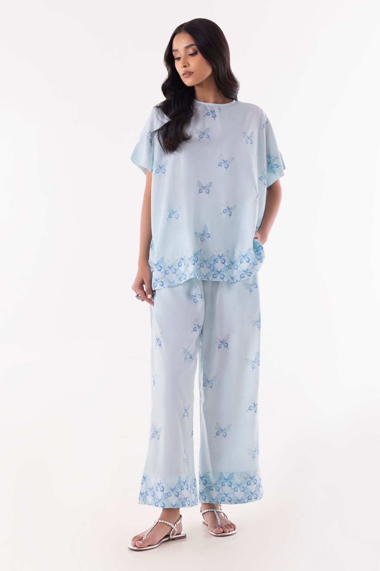 Stitched White Printed Cord Set
