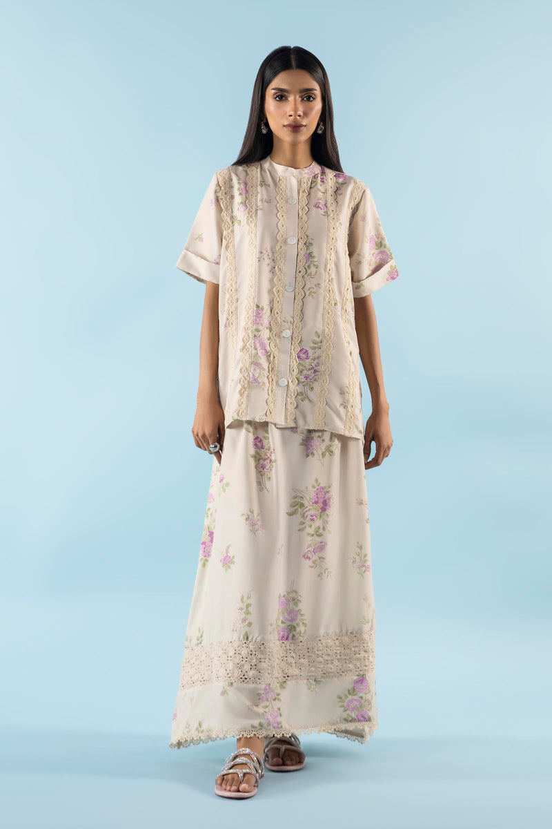 Stitched Floral Printed Shirt + Skirt