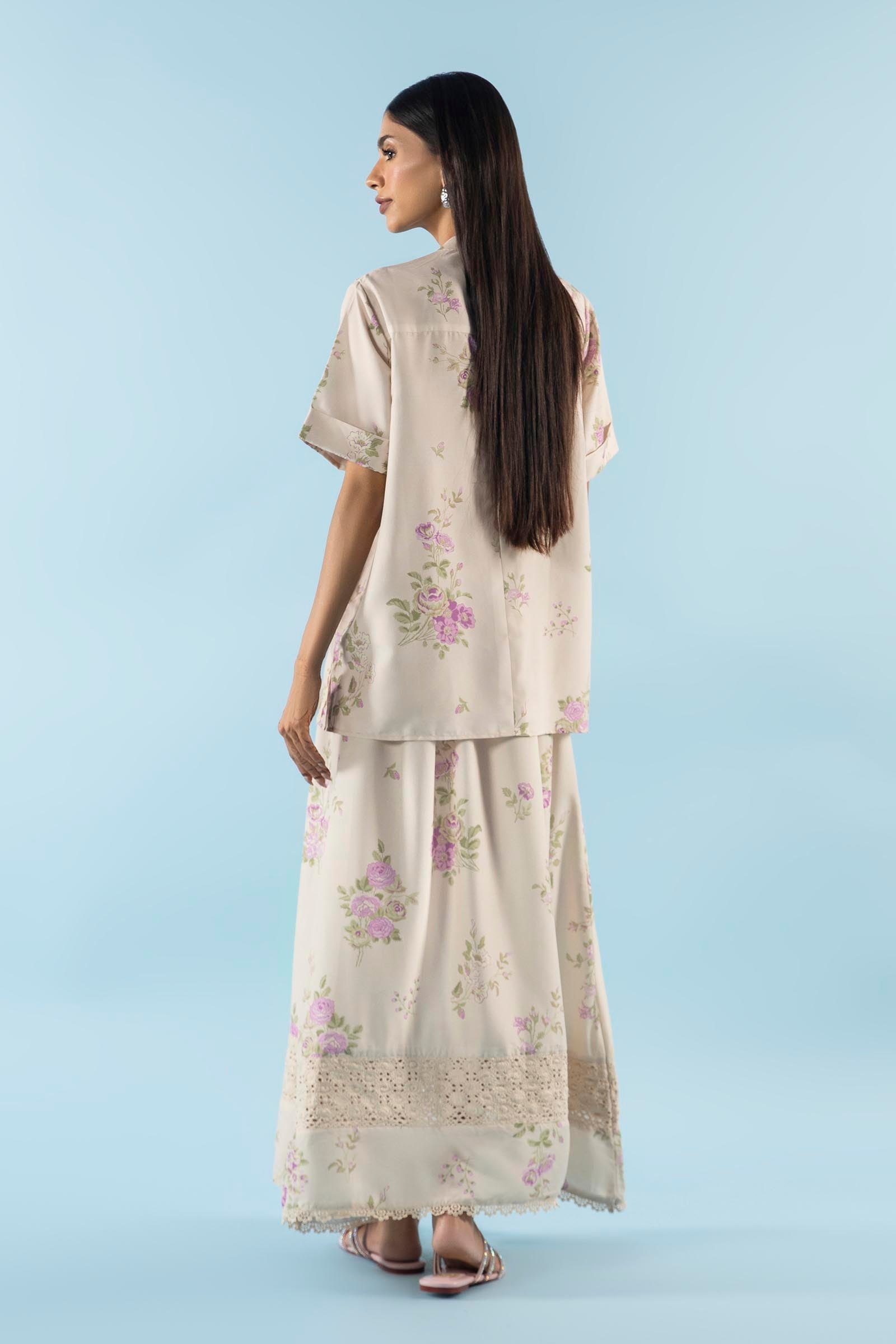 Stitched Floral Printed Shirt + Skirt