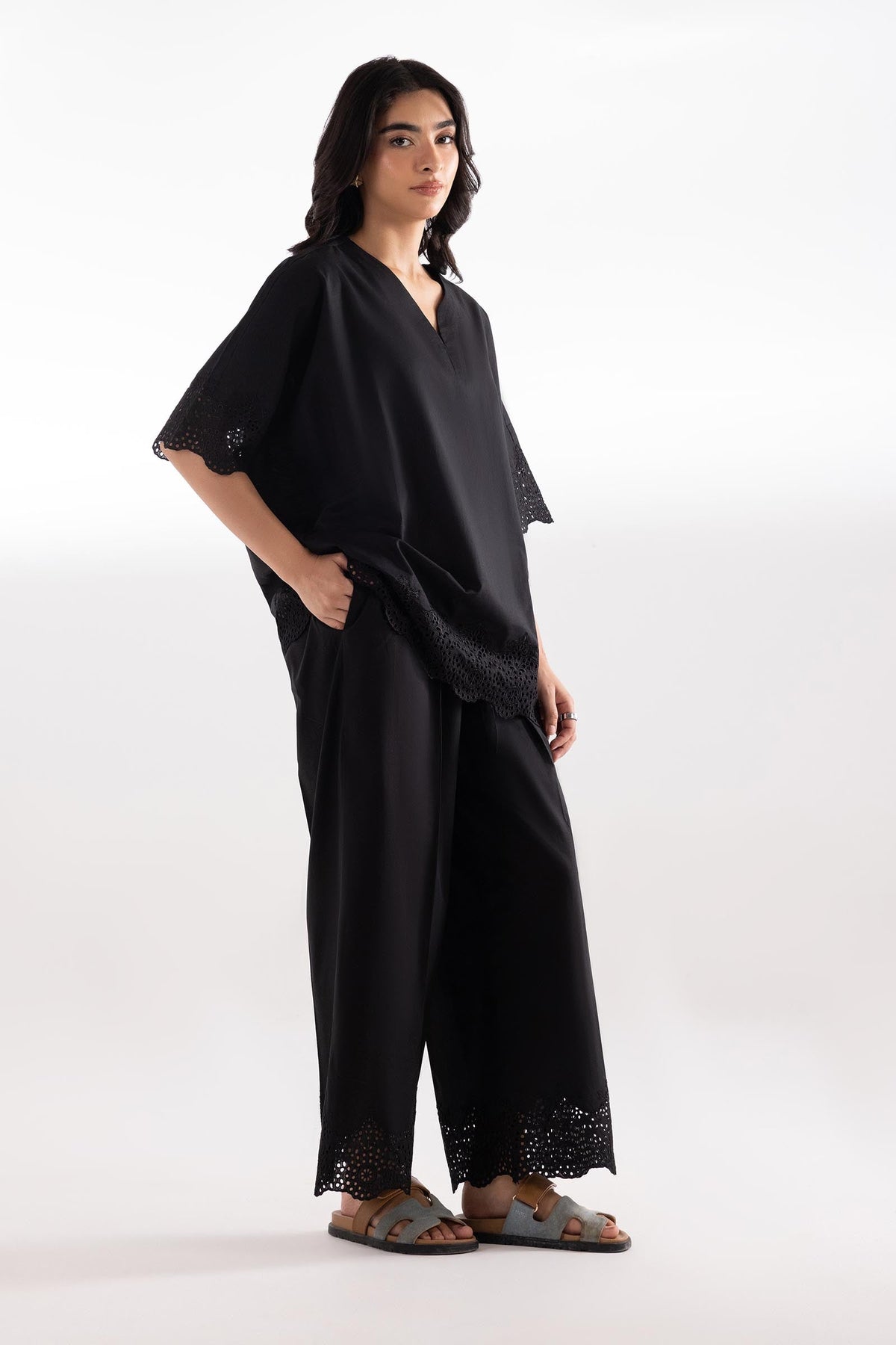 Stitched Embroidered Lawn Wesst Shirt + Culotte