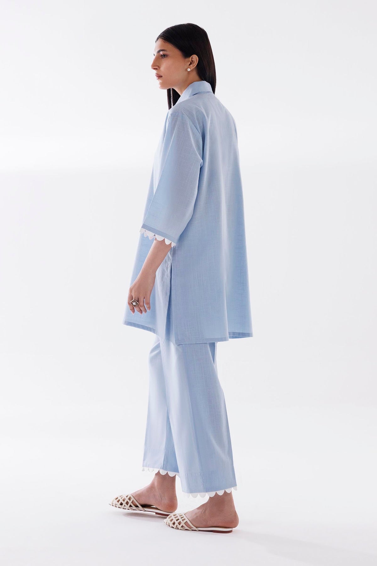 Stitched Dyed Lawn Shirt + Culotte