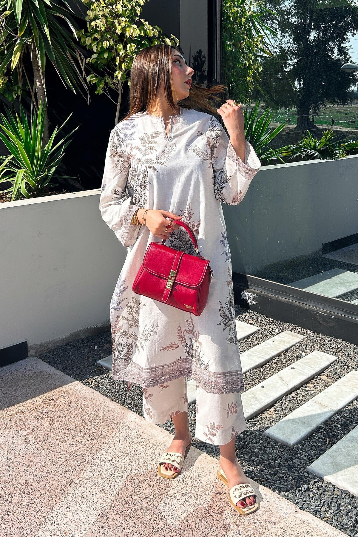 Stitched Printed Slub Shirt + Culotte