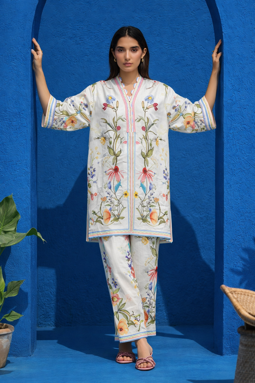 Stitched Printed Slub Shirt + Culotte