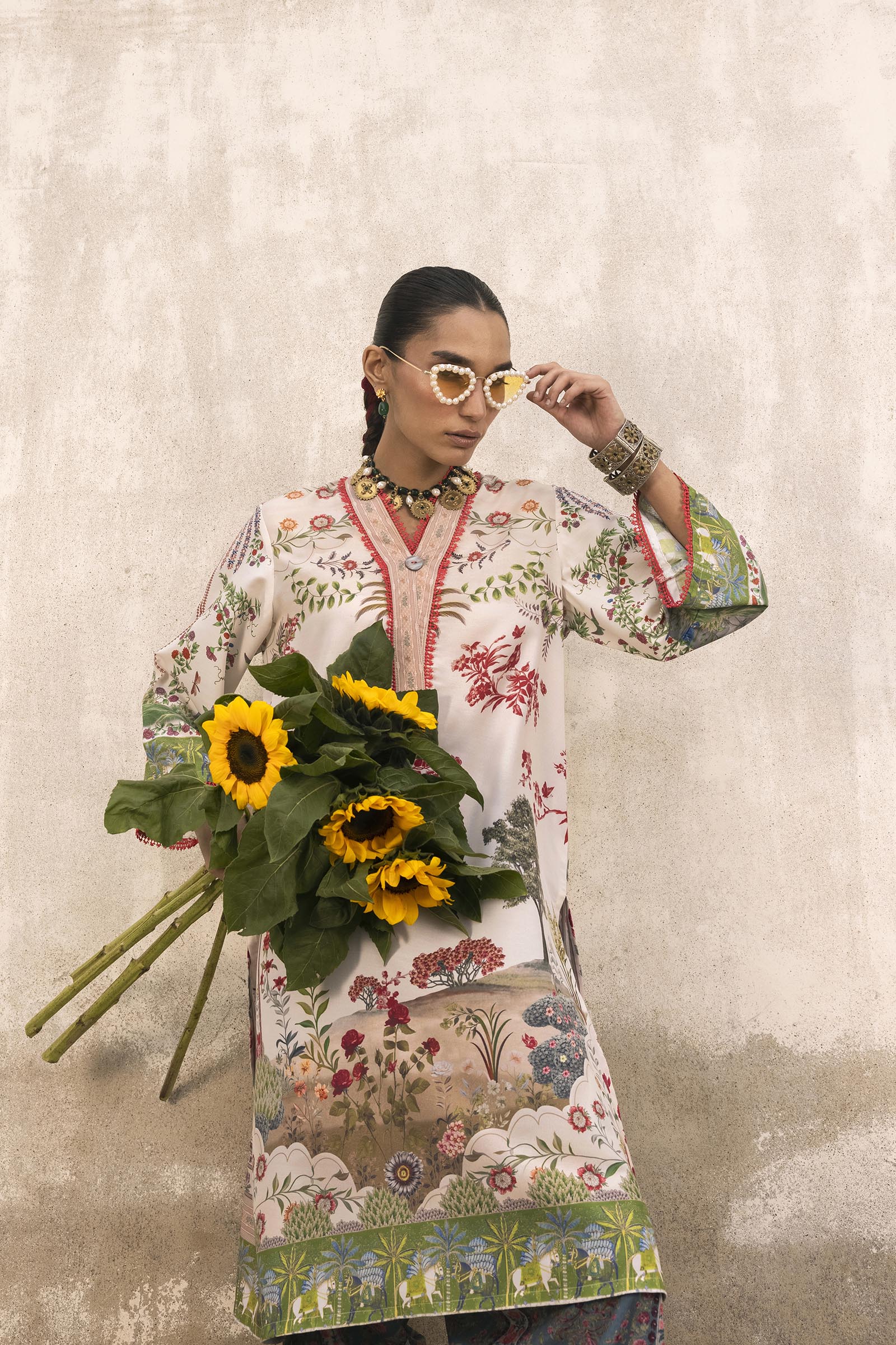 Stitched Printed Viscose Shirt + Culotte