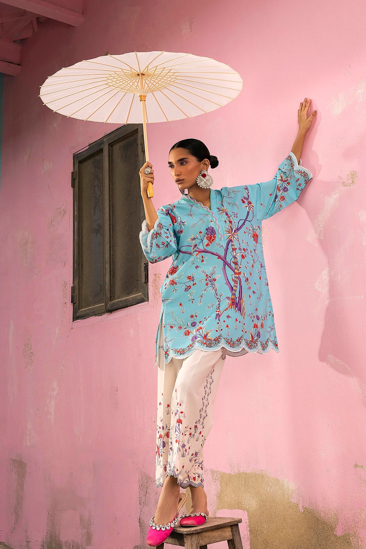 Stitched Printed Viscose Shirt + Bottom