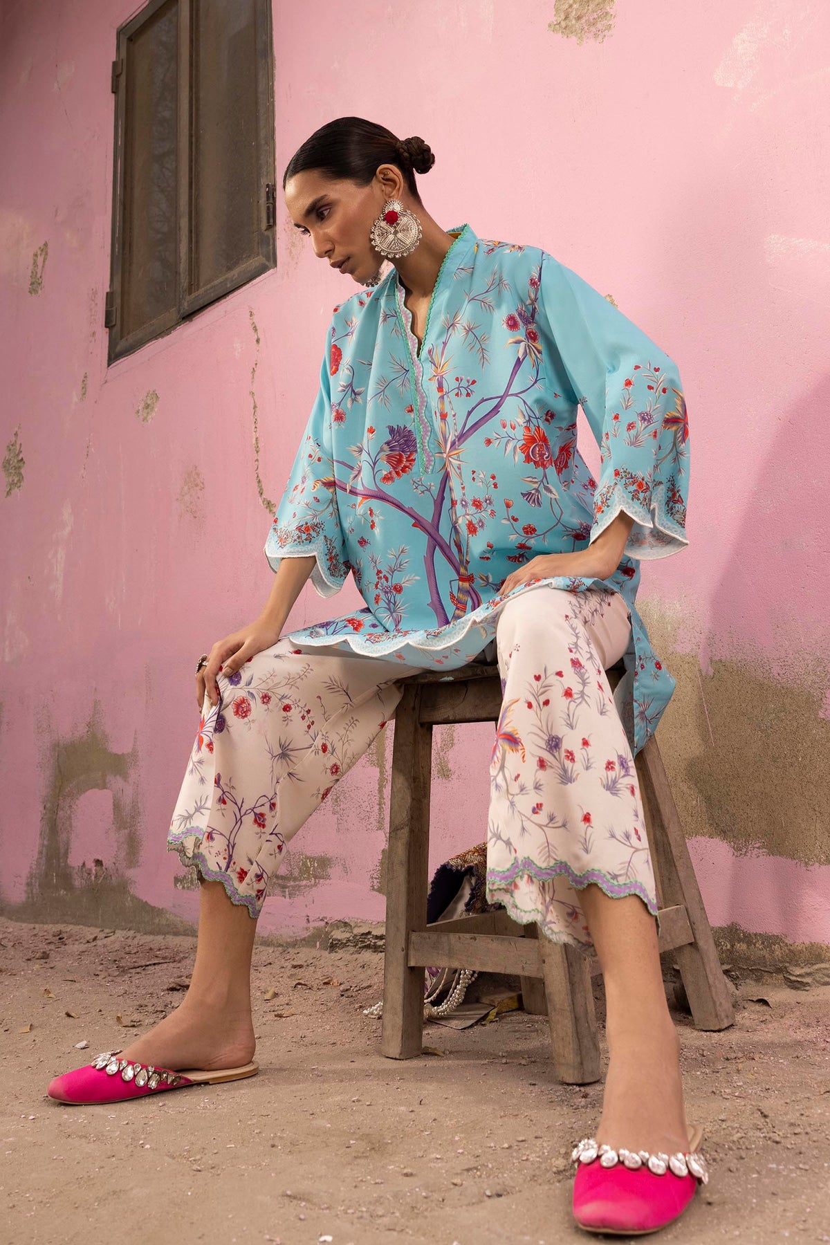 Stitched Printed Viscose Shirt + Bottom