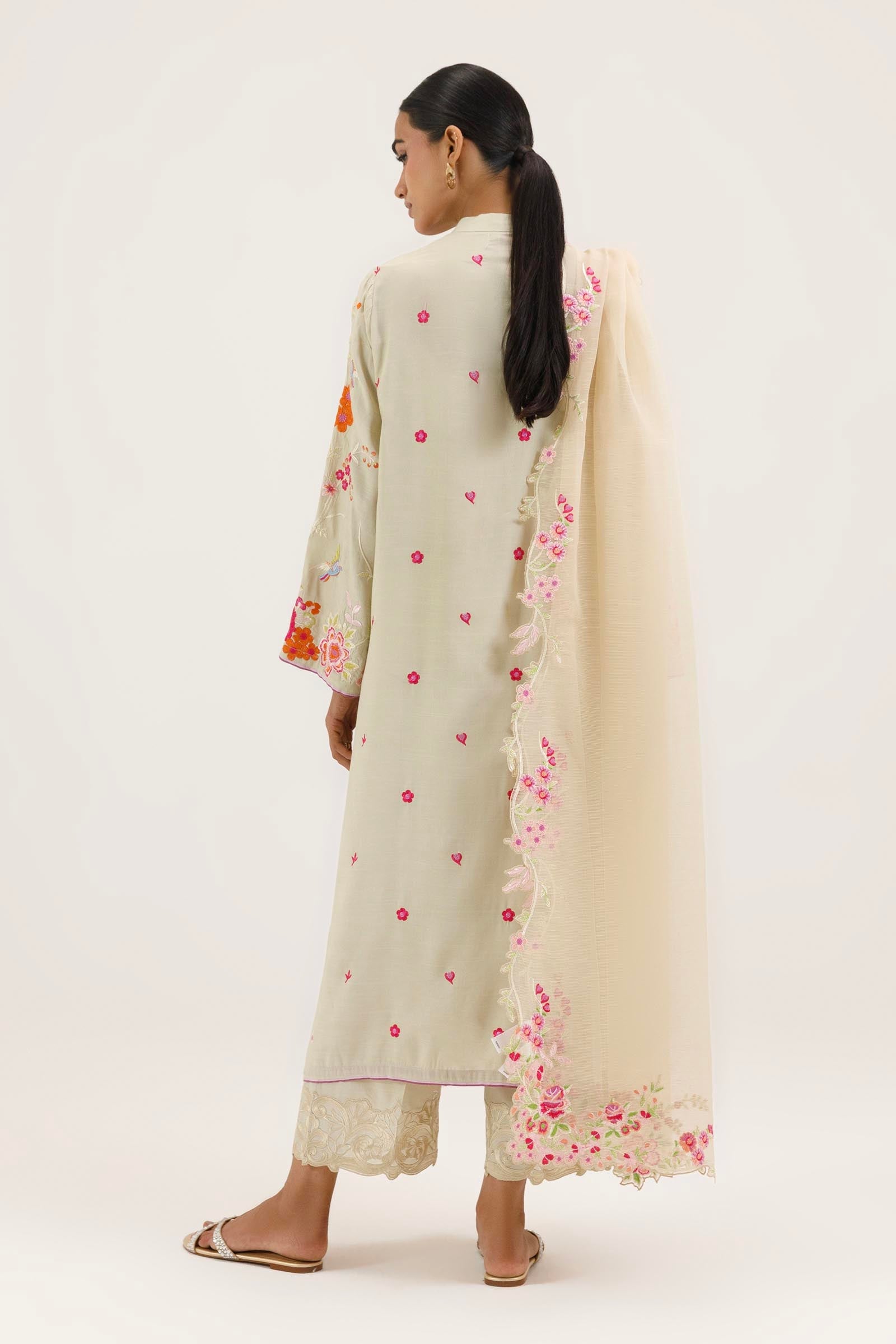 Stitched Embroidered Slub Dupatta