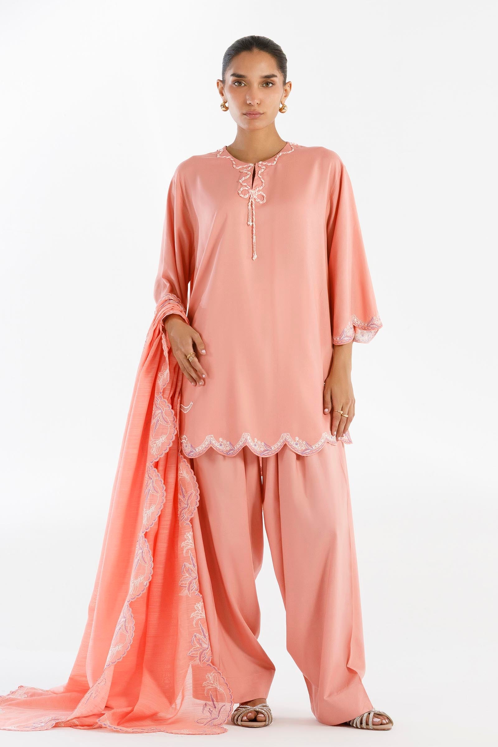Stitched Embroidered Linen Shirt + Shalwar
