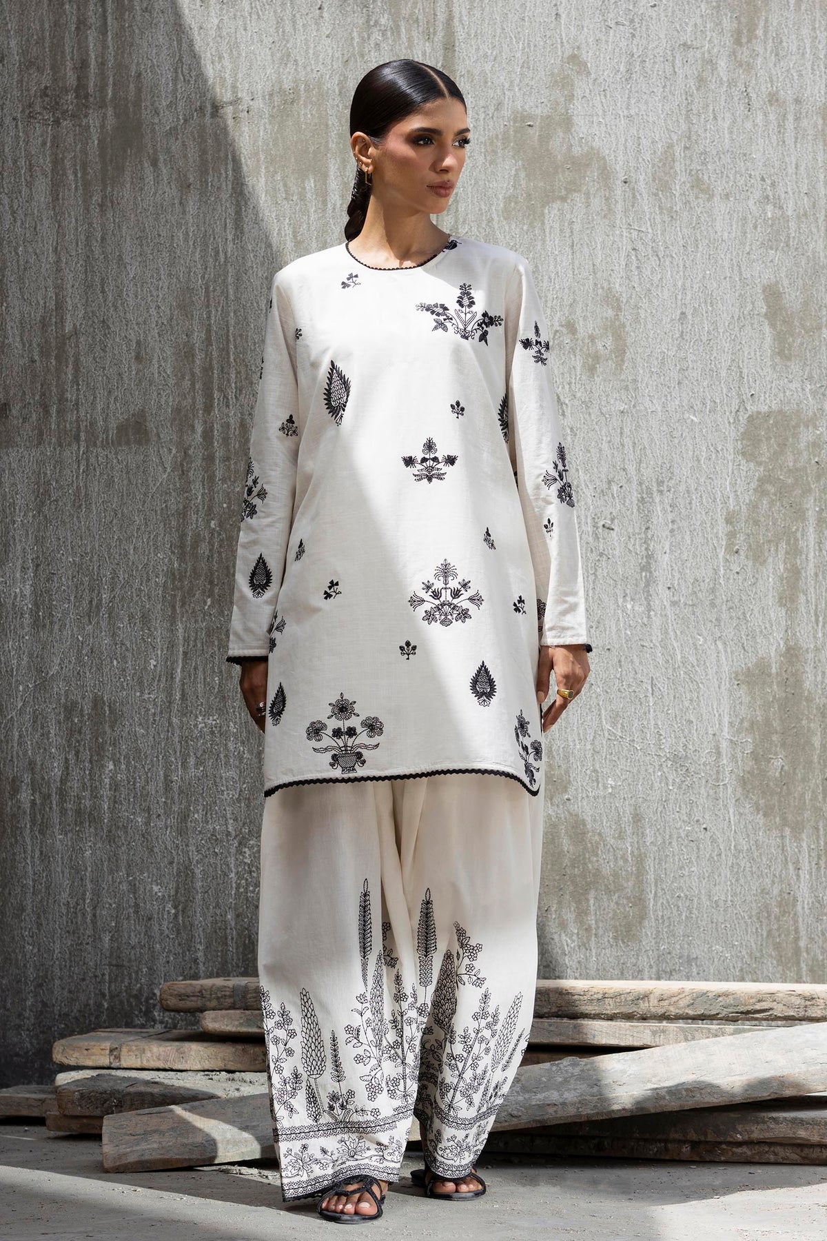 Stitched Embroidered Lawn Shirt+ Culotte