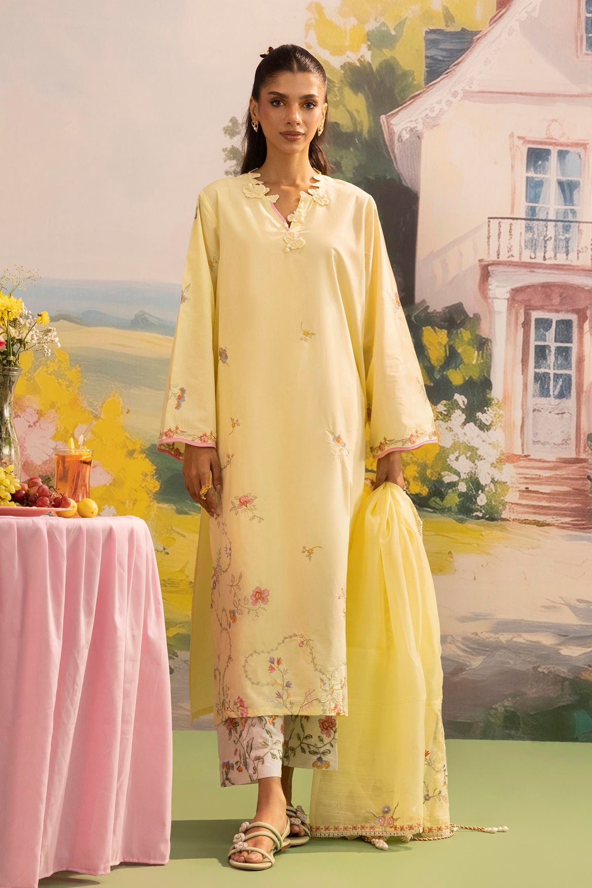 Stitched Embroidered Lawn Suit - 1000000093850