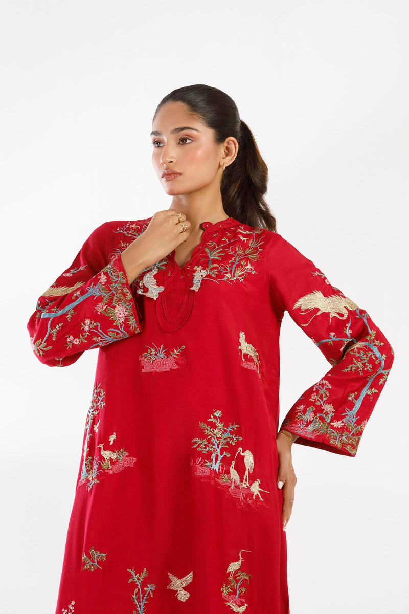 Stitched Embroidered Raw Silk Shirt
