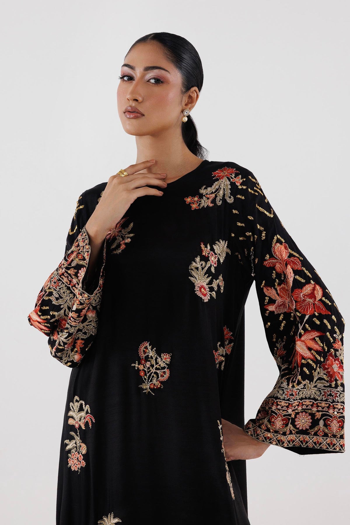 Stitched Embroidered Raw Silk Shirt