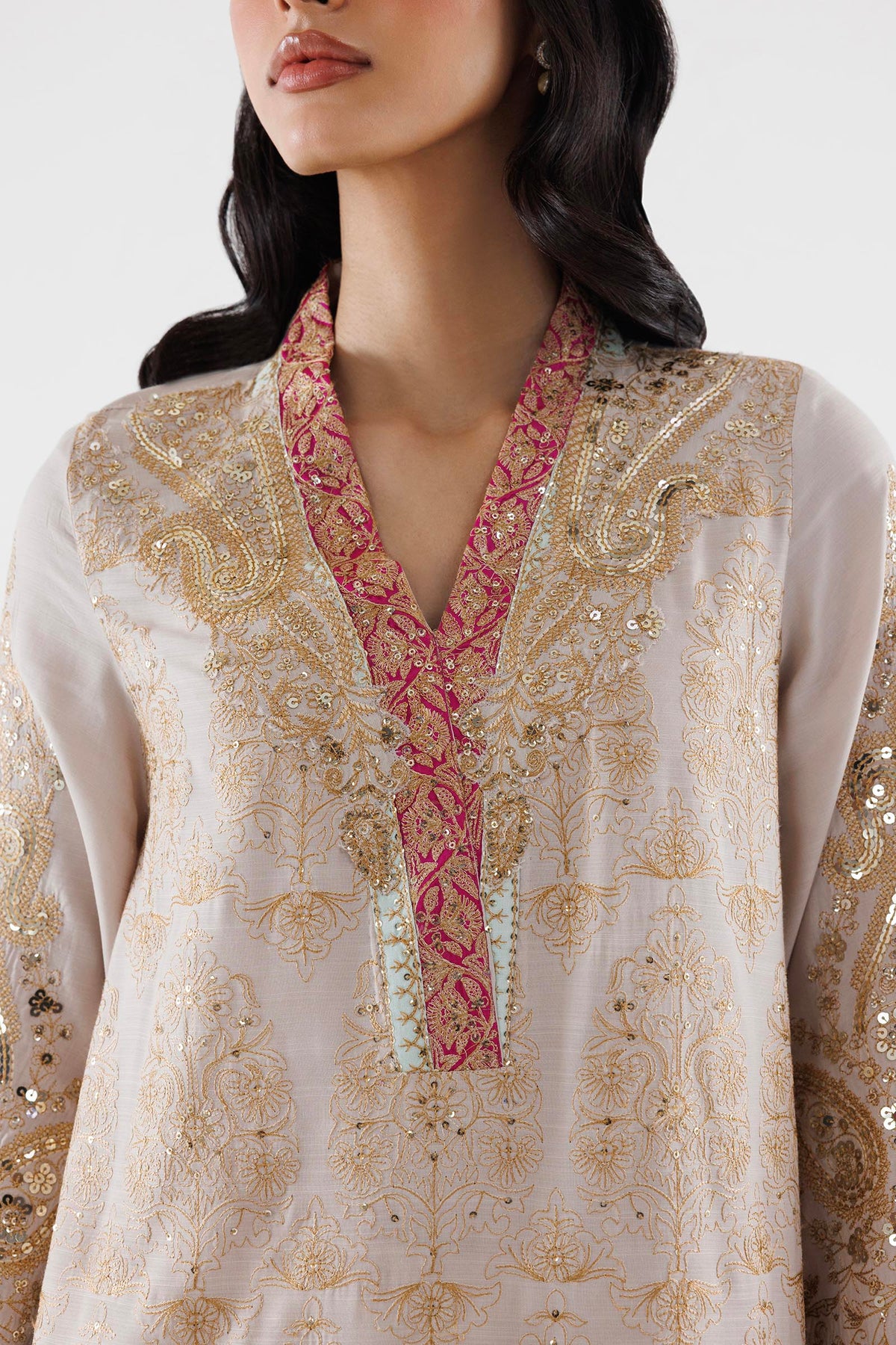 Stitched Embroidered Raw Silk Suit