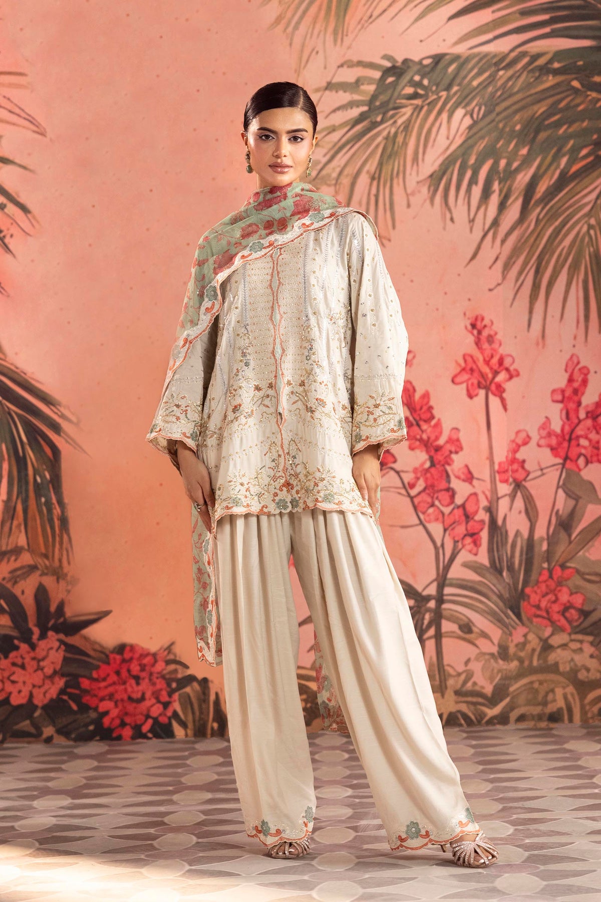 Stitched Embroidered Raw Silk Suit