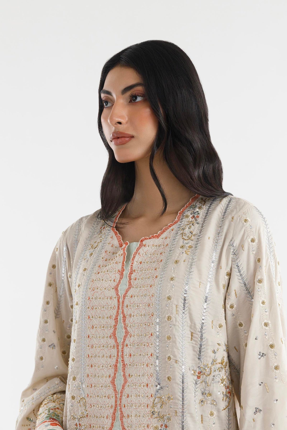 Stitched Embroidered Raw Silk Suit